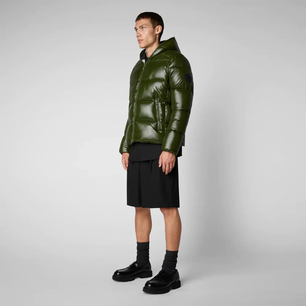 PIUMINO MAN'S ANIMAL FREE HOODED PUFFER JACKET EDGARD IN PINE GREEN Ref. D31280MLUCK1750023