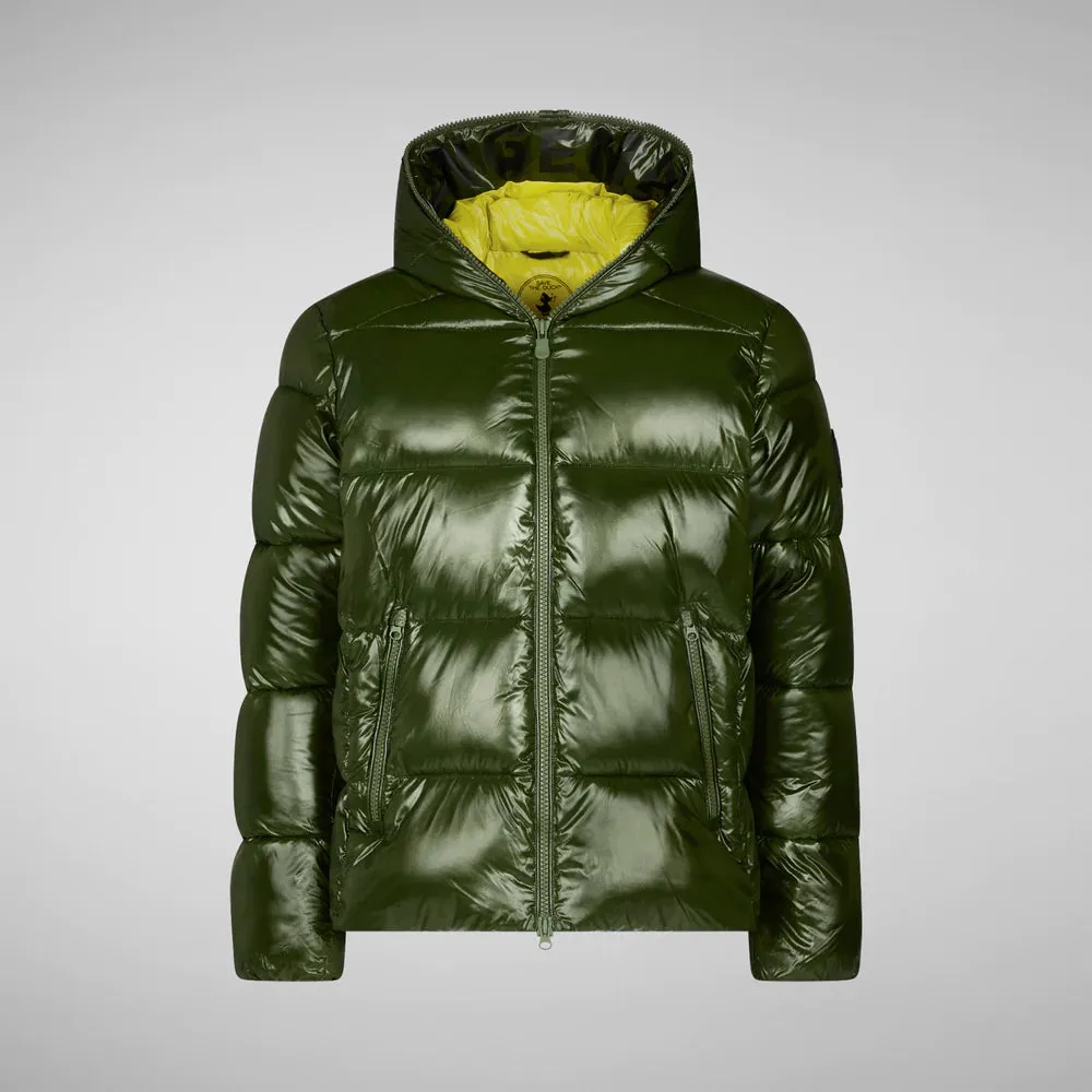 PIUMINO MAN'S ANIMAL FREE HOODED PUFFER JACKET EDGARD IN PINE GREEN Ref. D31280MLUCK1750023