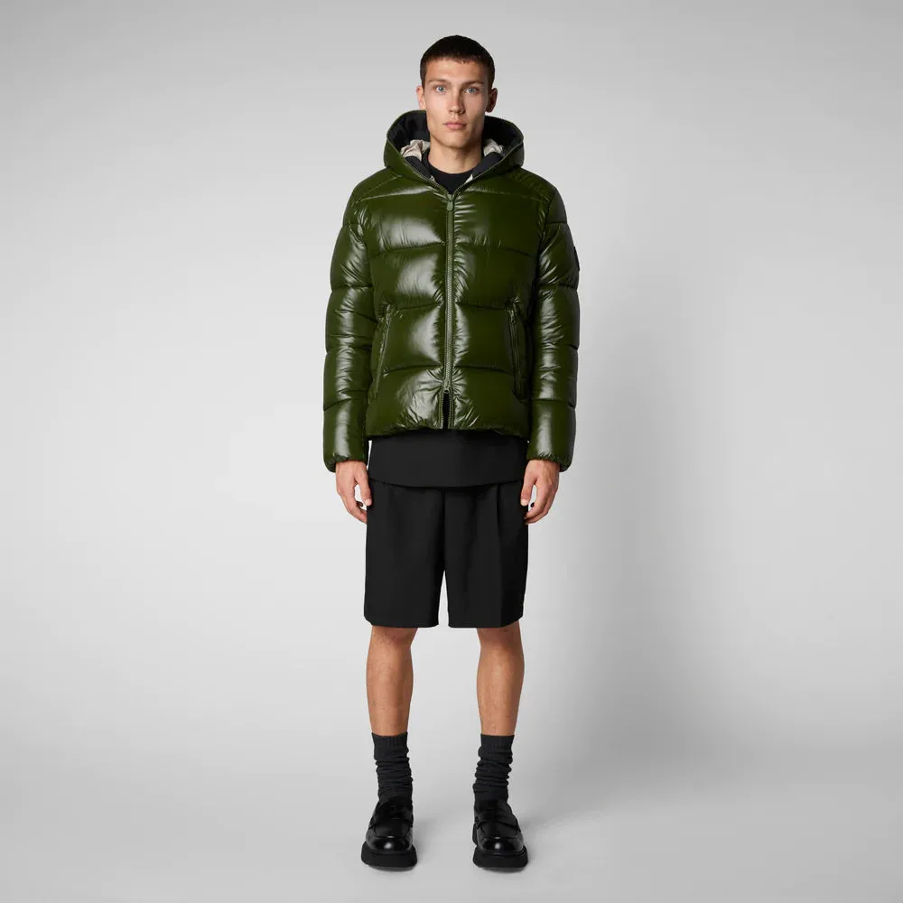 PIUMINO MAN'S ANIMAL FREE HOODED PUFFER JACKET EDGARD IN PINE GREEN Ref. D31280MLUCK1750023