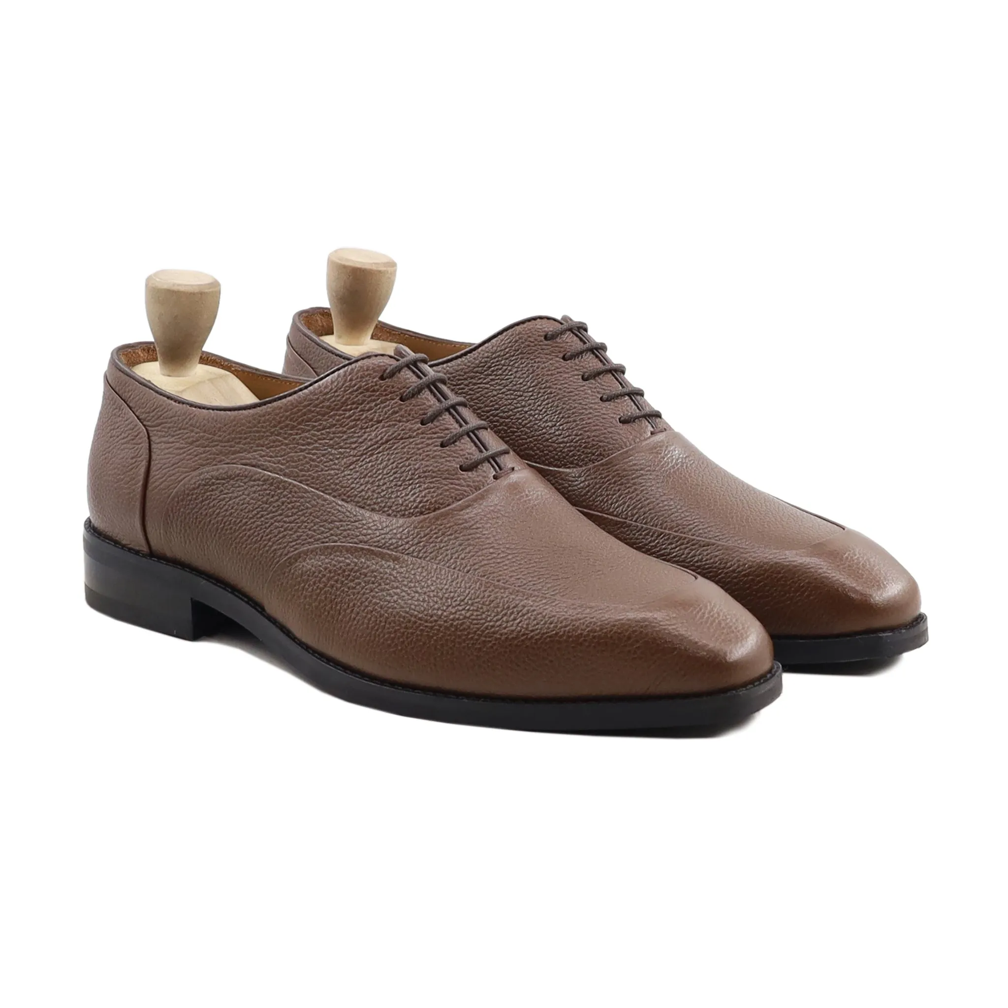 Poligiros - Men's Brown Pebble Grain Leather Oxford Shoe