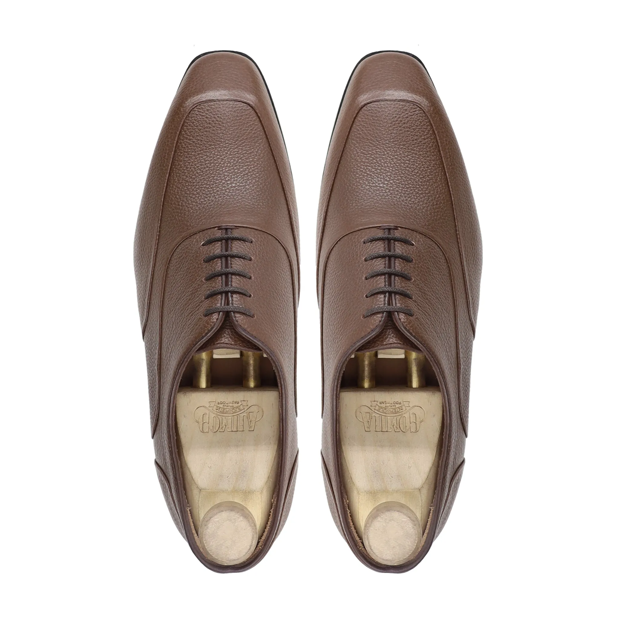 Poligiros - Men's Brown Pebble Grain Leather Oxford Shoe