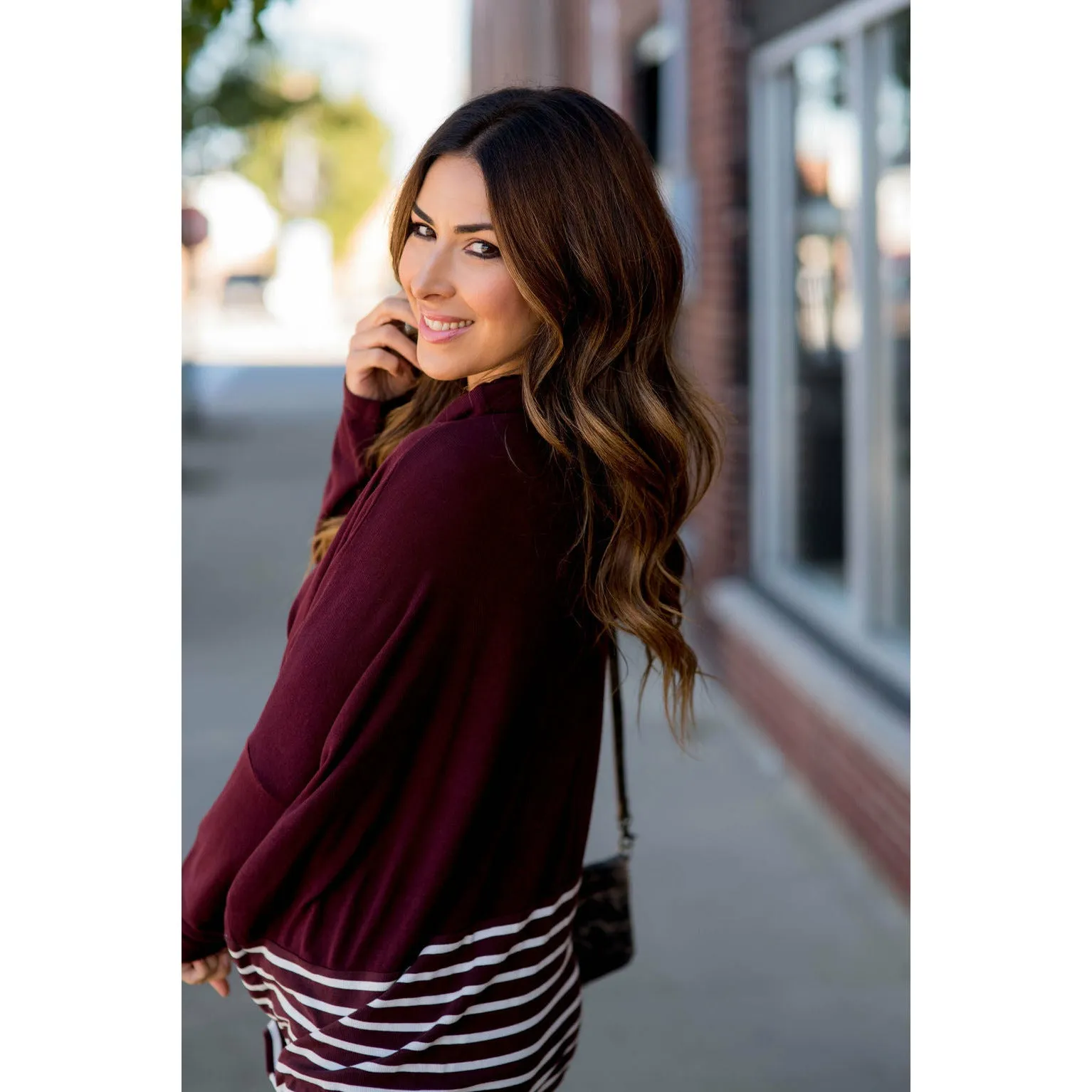 Poncho Style Striped Cowl Neck Sweater