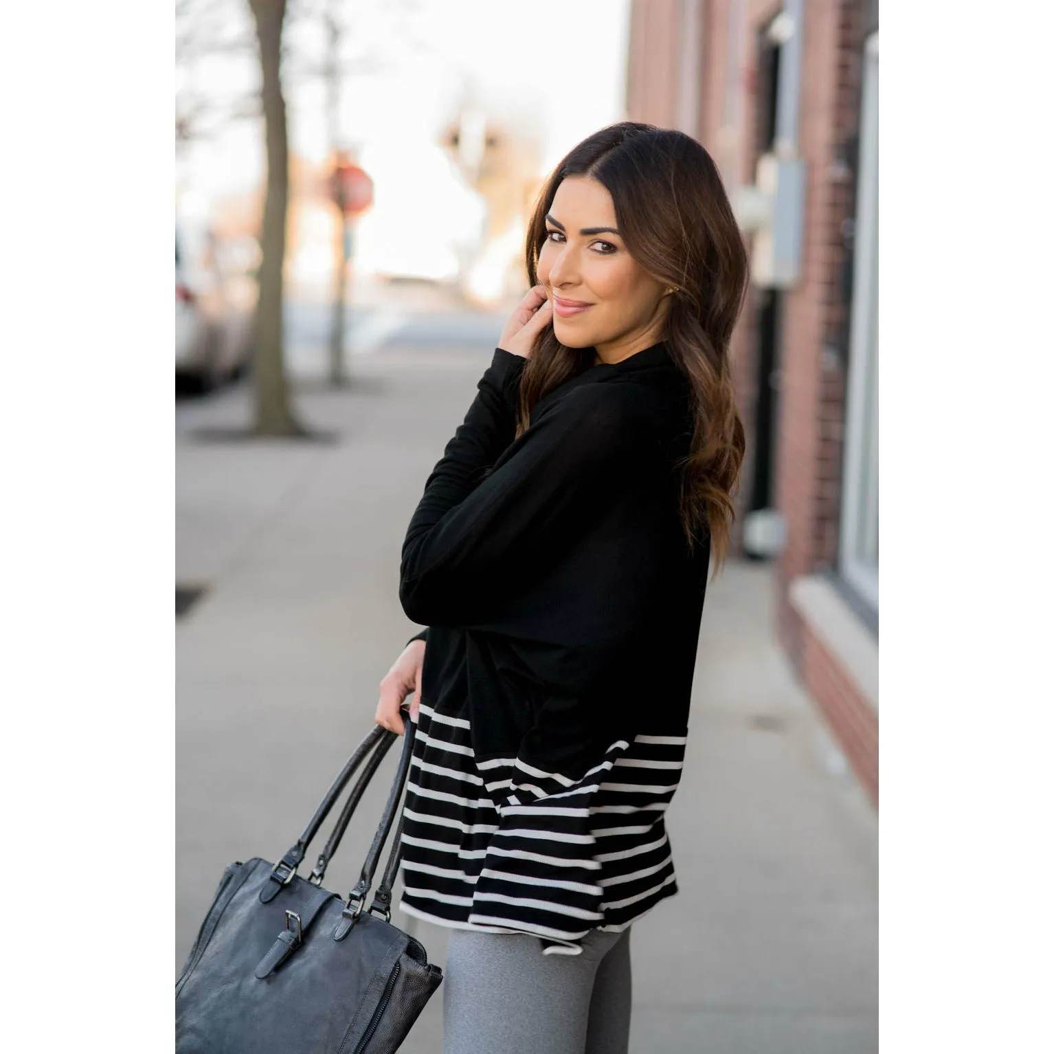 Poncho Style Striped Cowl Neck Sweater