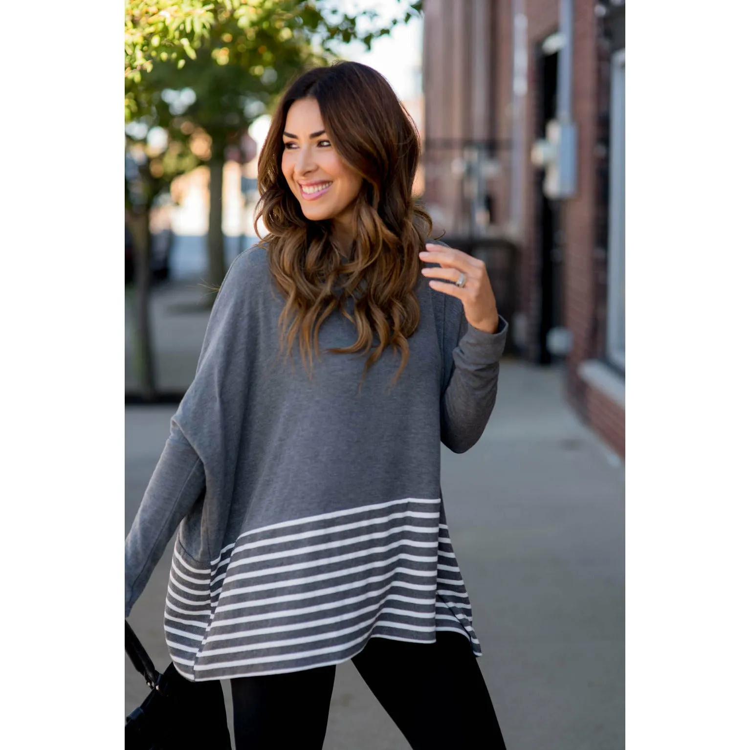 Poncho Style Striped Cowl Neck Sweater