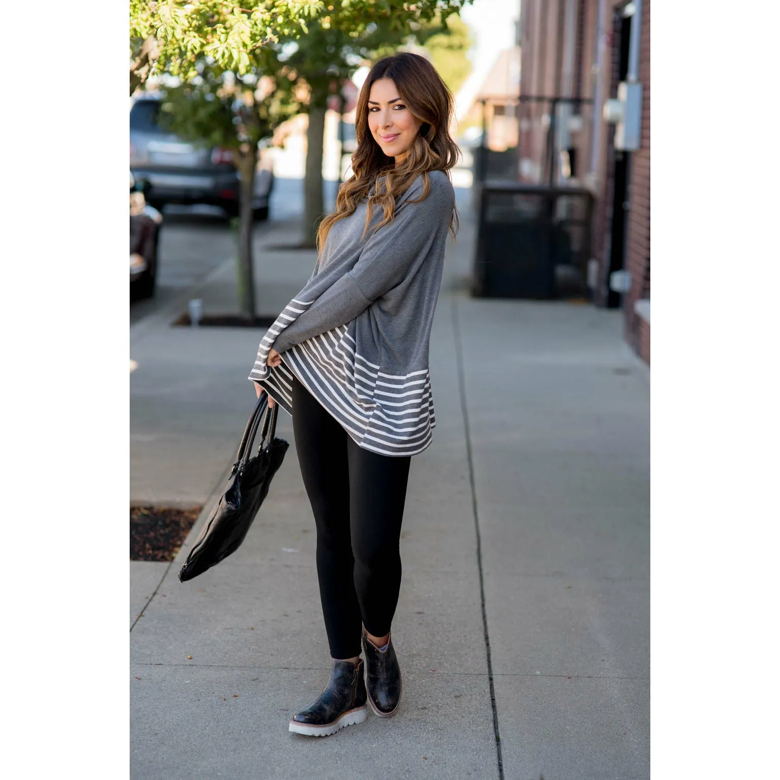 Poncho Style Striped Cowl Neck Sweater