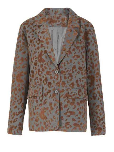 Pre Order:  Leopard Printed V-Neck Loose-Fit Blazer Jacket