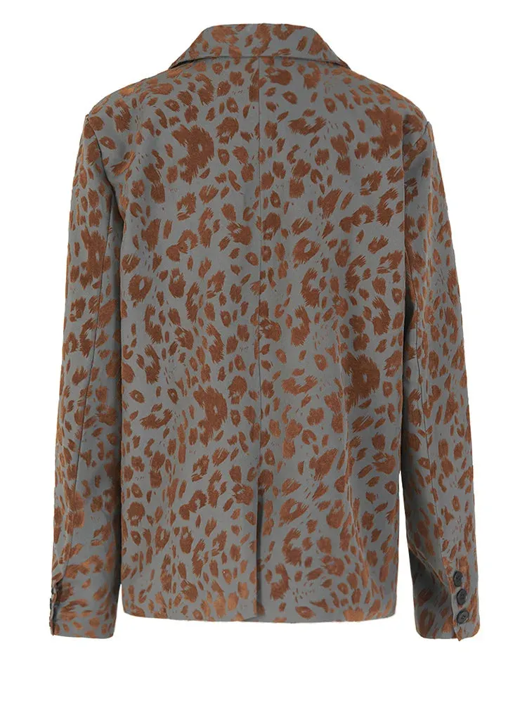 Pre Order:  Leopard Printed V-Neck Loose-Fit Blazer Jacket