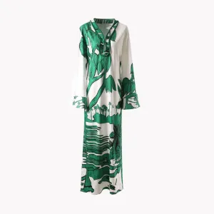 Pre Order:  Palm Print Flare Sleeve Dress