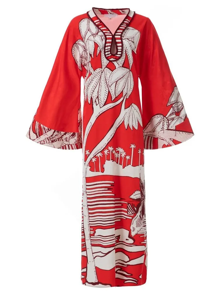 Pre Order:  Palm Print Flare Sleeve Dress