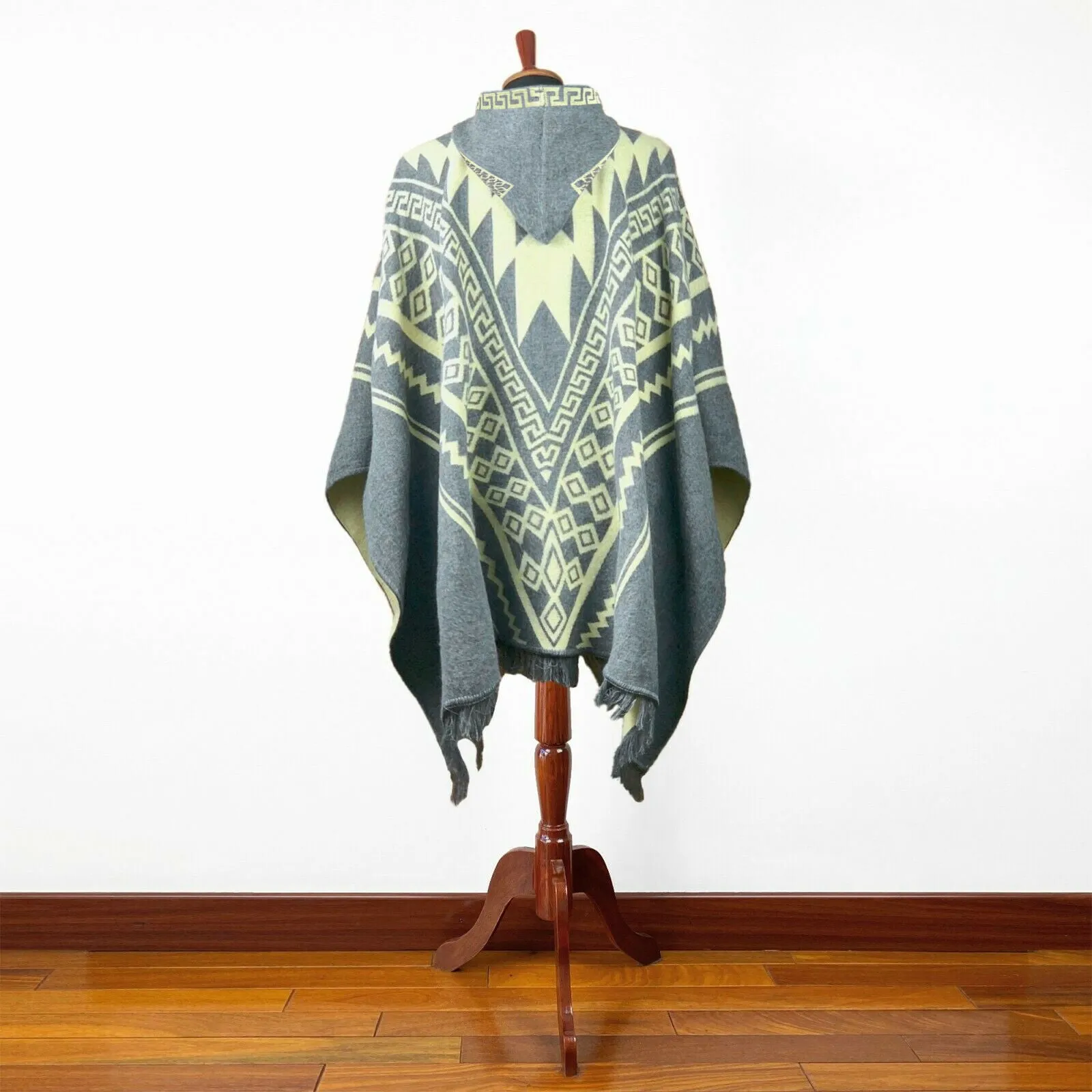 Quimi - Baby Alpaca wool Unisex Hooded Poncho Pullover S-XXL - Aztec pattern