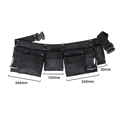 "11 Pocket Polyester Tool Belt - Black Work Apron for Real Tasks and Imaginative Play - Adjustable Poly Web Belt with Quick Release Buckle - Fits