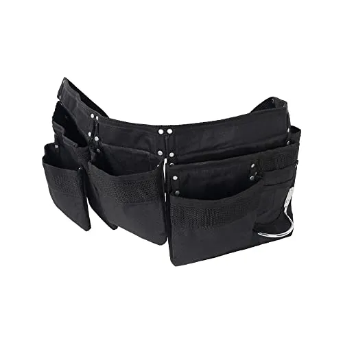 "11 Pocket Polyester Tool Belt - Black Work Apron for Real Tasks and Imaginative Play - Adjustable Poly Web Belt with Quick Release Buckle - Fits