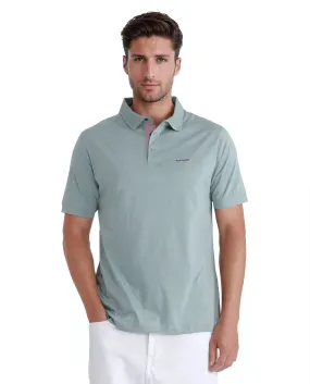 Rare Rabbit Men's Keneth-1 Light Teal Cotton Fabric Short Sleeve Collared Neck Button Closure Plain Polo