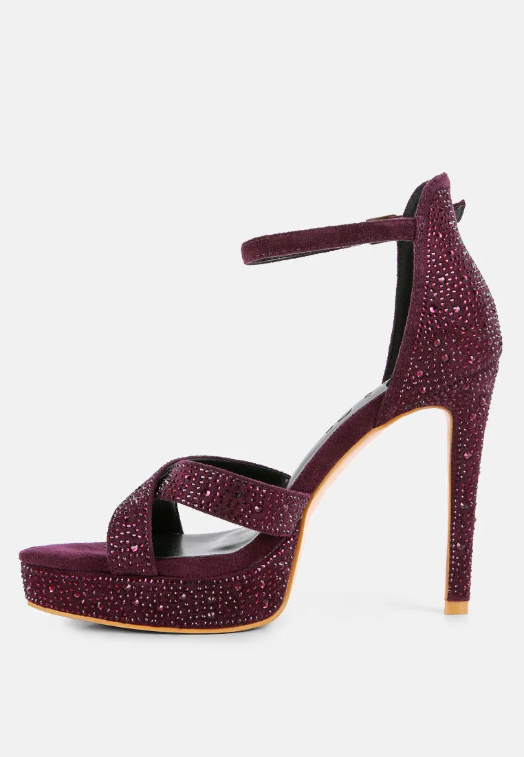 REGALIA Purple Rhinestone Embellished Stiletto Sandals