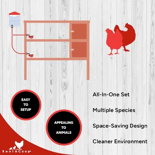 RentACoop DIY Sip Station Watering System Mini Kit; includes Tubing, Brass Nozzles, Metal Auto-Fill Cups, Tubing Adaptors, T-Connectors, and 64oz bottle; Great for Chickens, Quail and Other Poultry