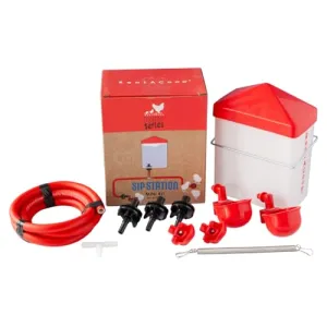 RentACoop DIY Sip Station Watering System Mini Kit; includes Tubing, Brass Nozzles, Metal Auto-Fill Cups, Tubing Adaptors, T-Connectors, and 64oz bottle; Great for Chickens, Quail and Other Poultry