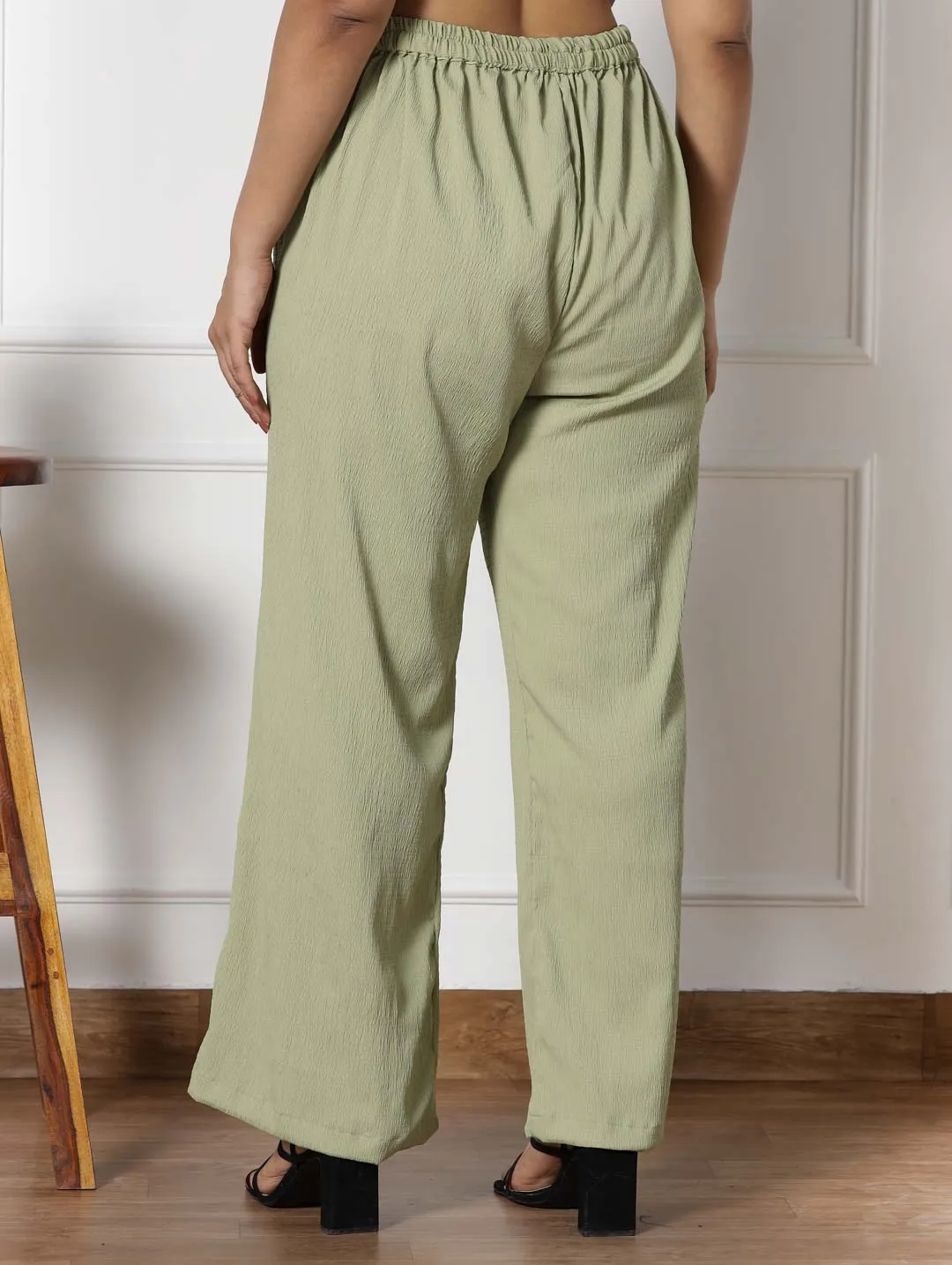 SageGreen Textured WaistbandPalazzo