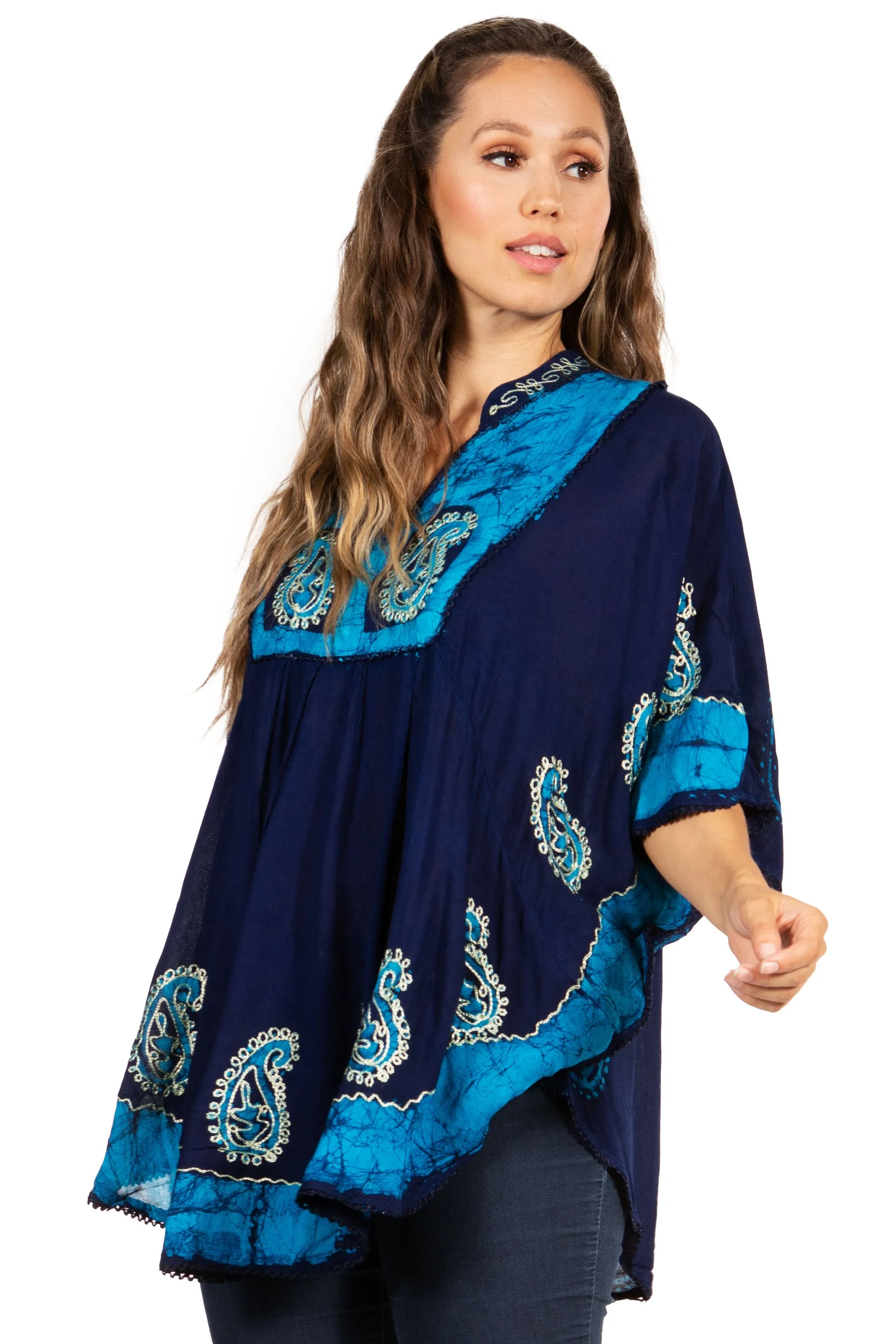 Sakkas  Amori V-Neck Embroidery Poncho Top / Cover Up