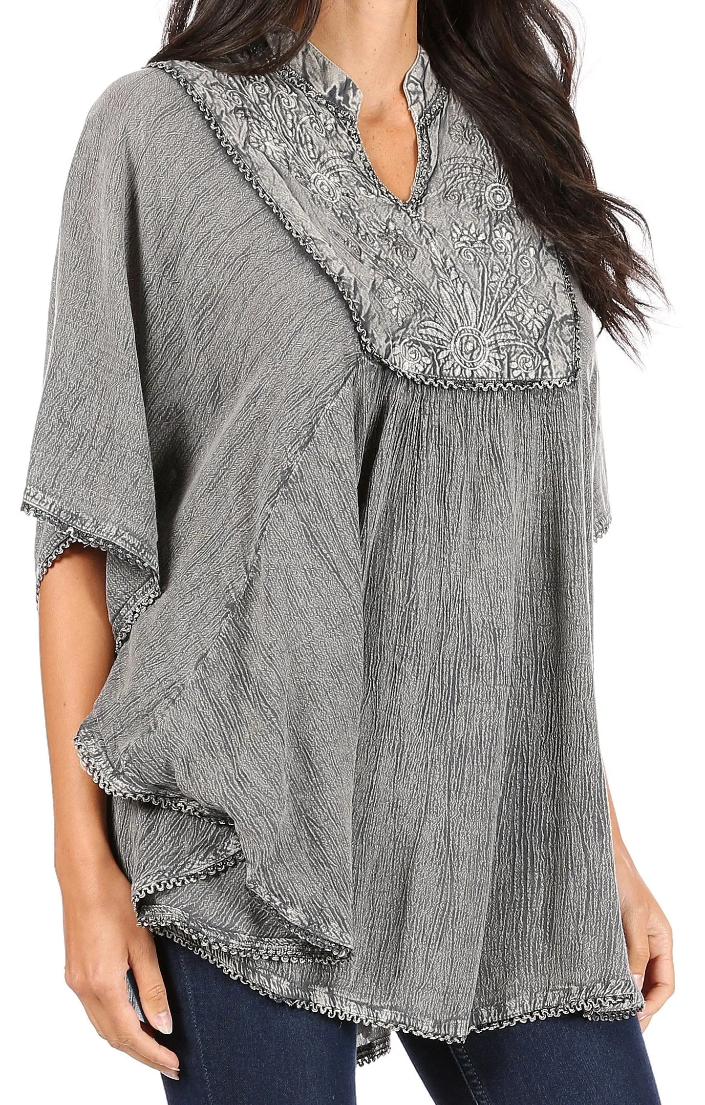 Sakkas  Amori V-Neck Embroidery Poncho Top / Cover Up