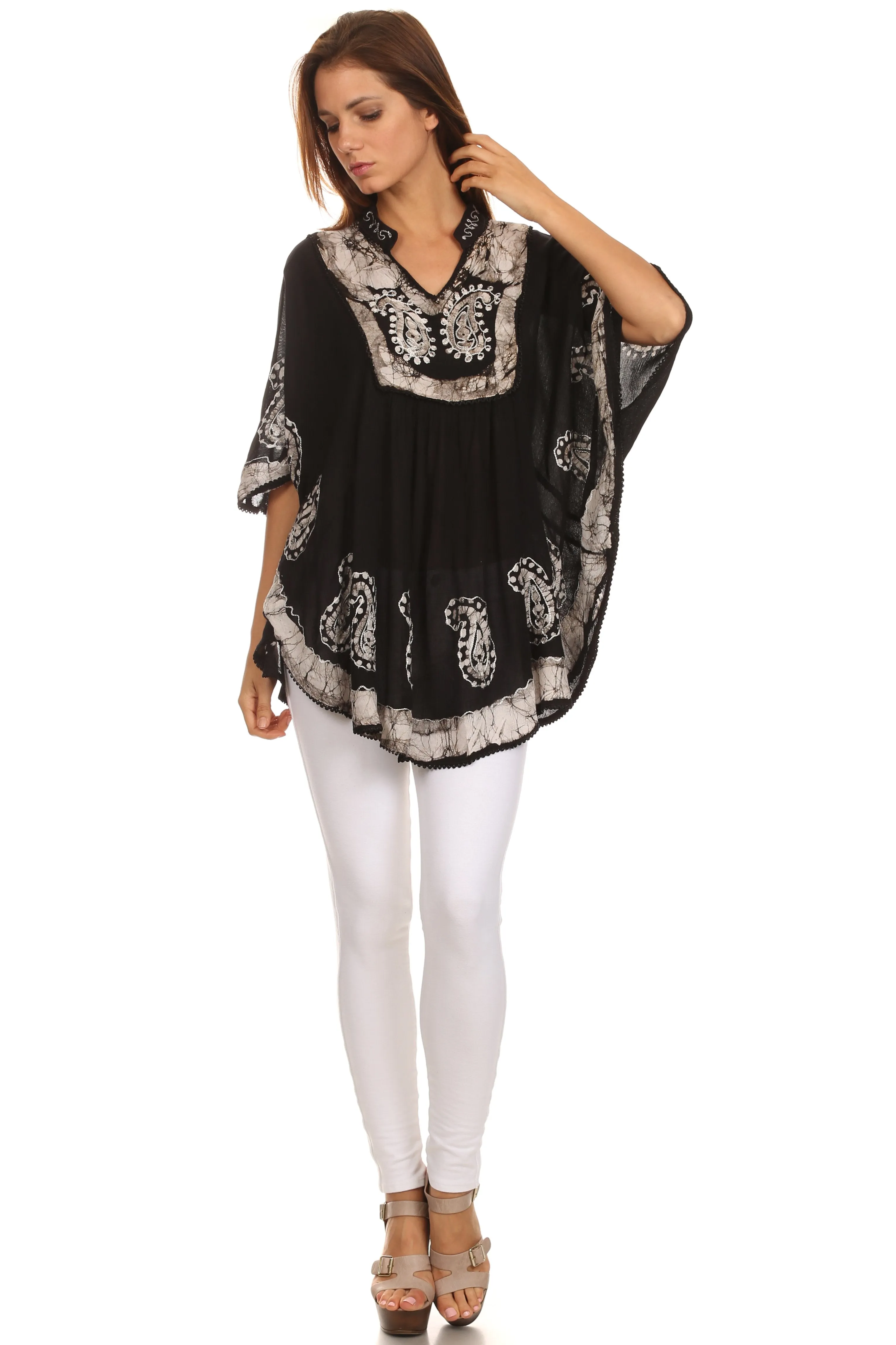 Sakkas  Amori V-Neck Embroidery Poncho Top / Cover Up