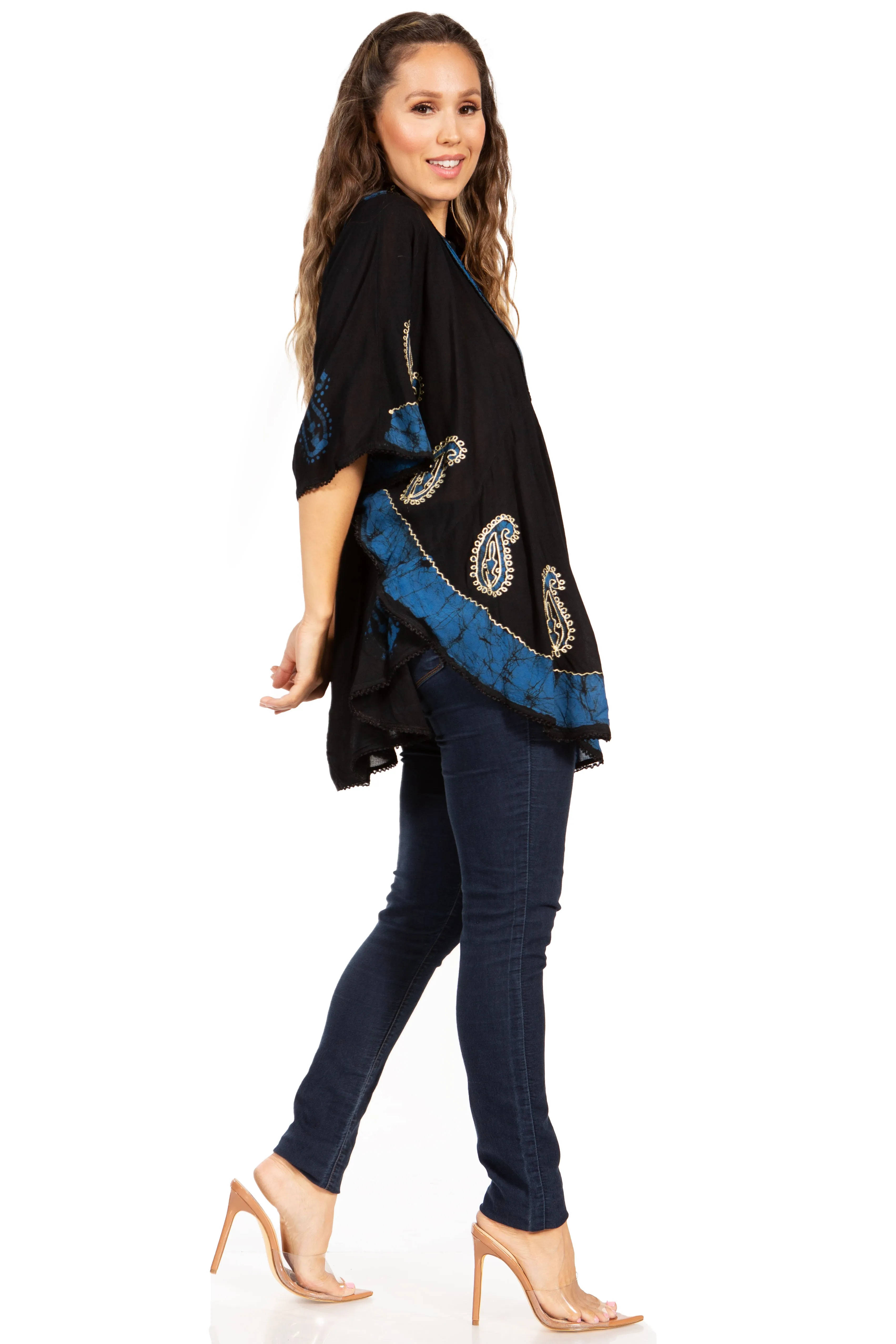 Sakkas  Amori V-Neck Embroidery Poncho Top / Cover Up