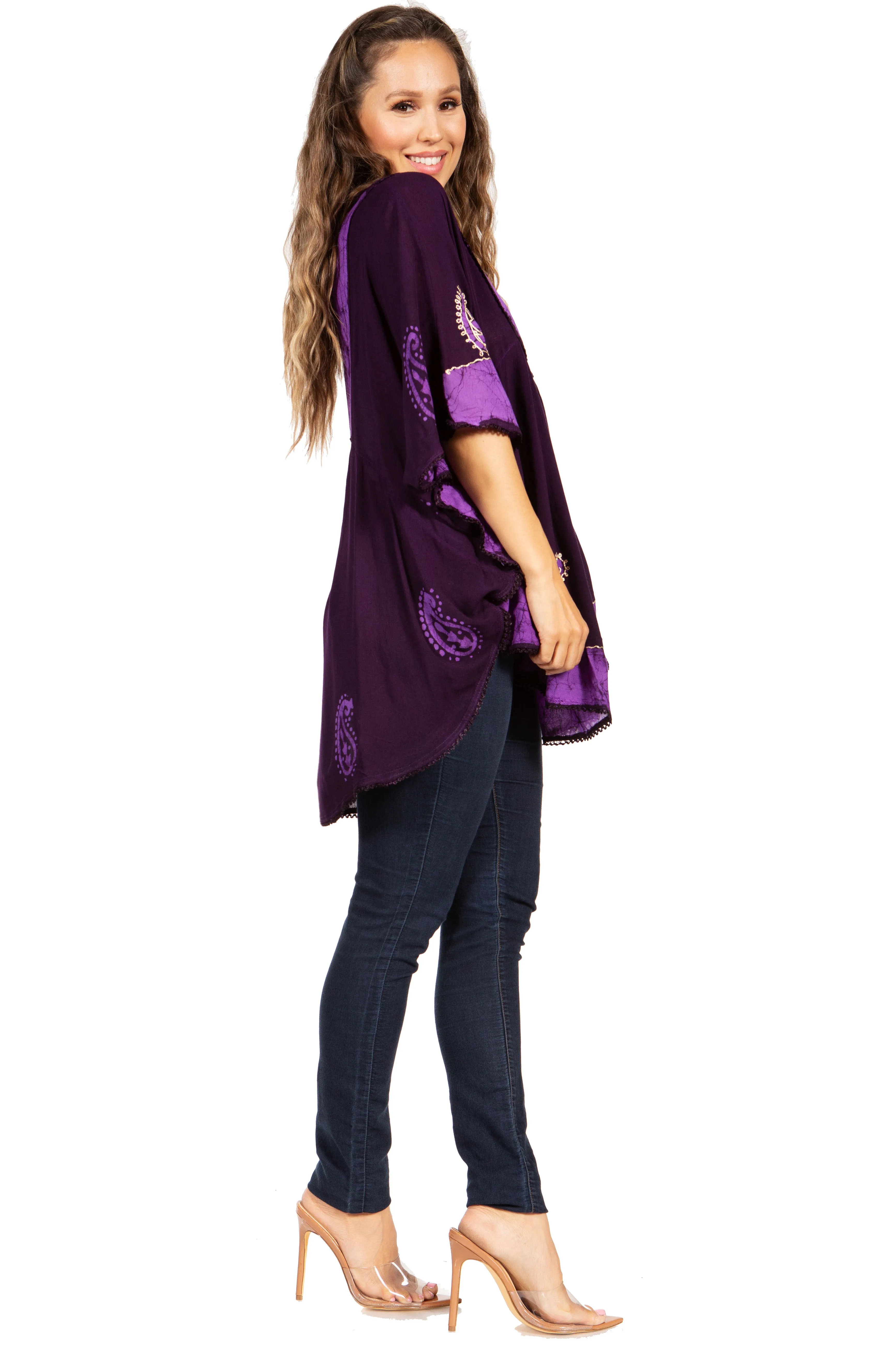 Sakkas  Amori V-Neck Embroidery Poncho Top / Cover Up