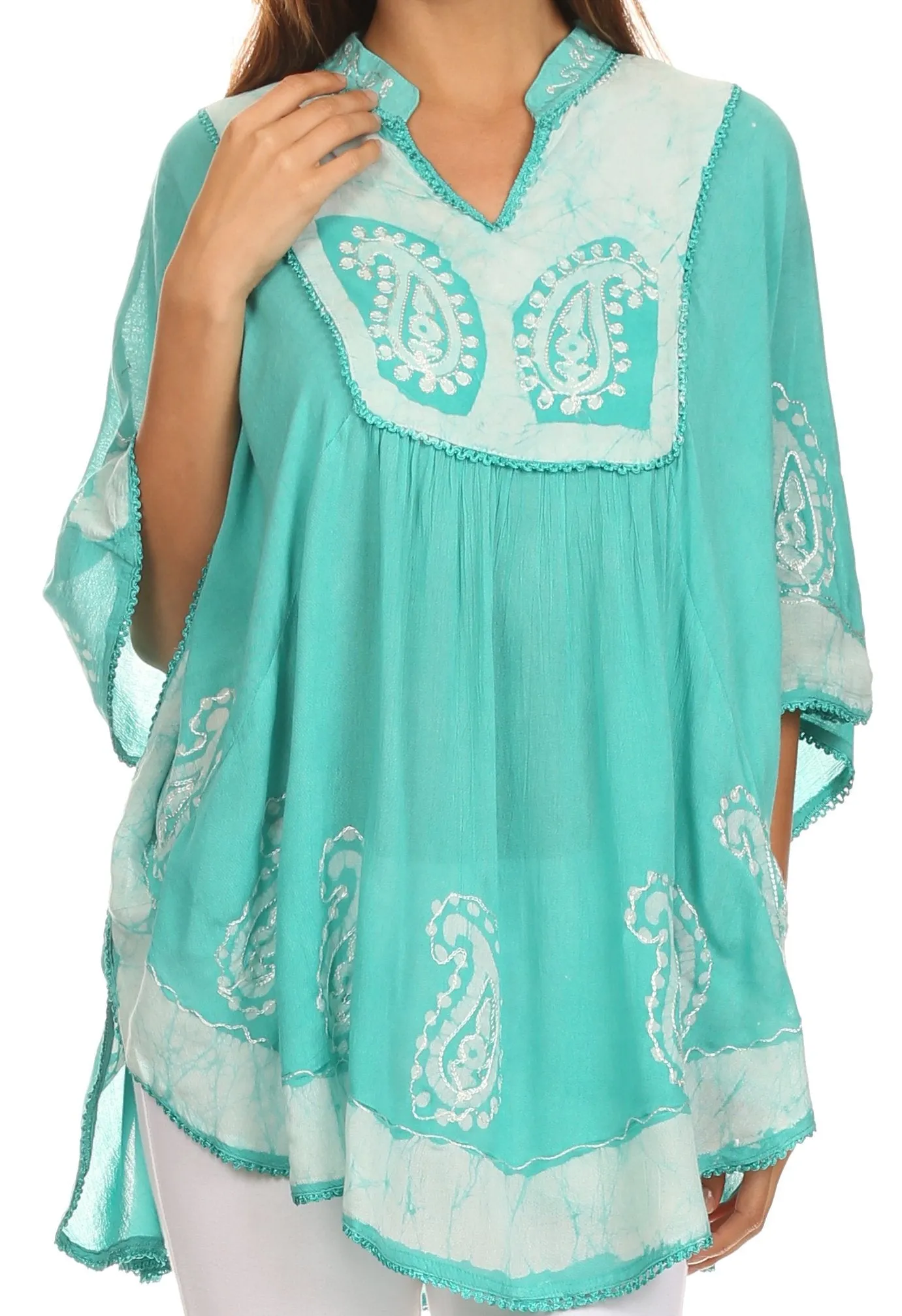 Sakkas  Amori V-Neck Embroidery Poncho Top / Cover Up