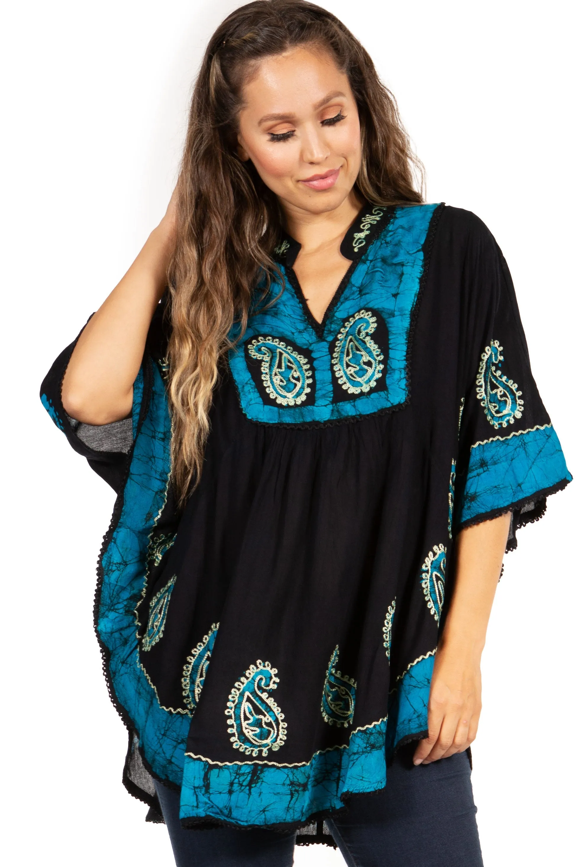 Sakkas  Amori V-Neck Embroidery Poncho Top / Cover Up