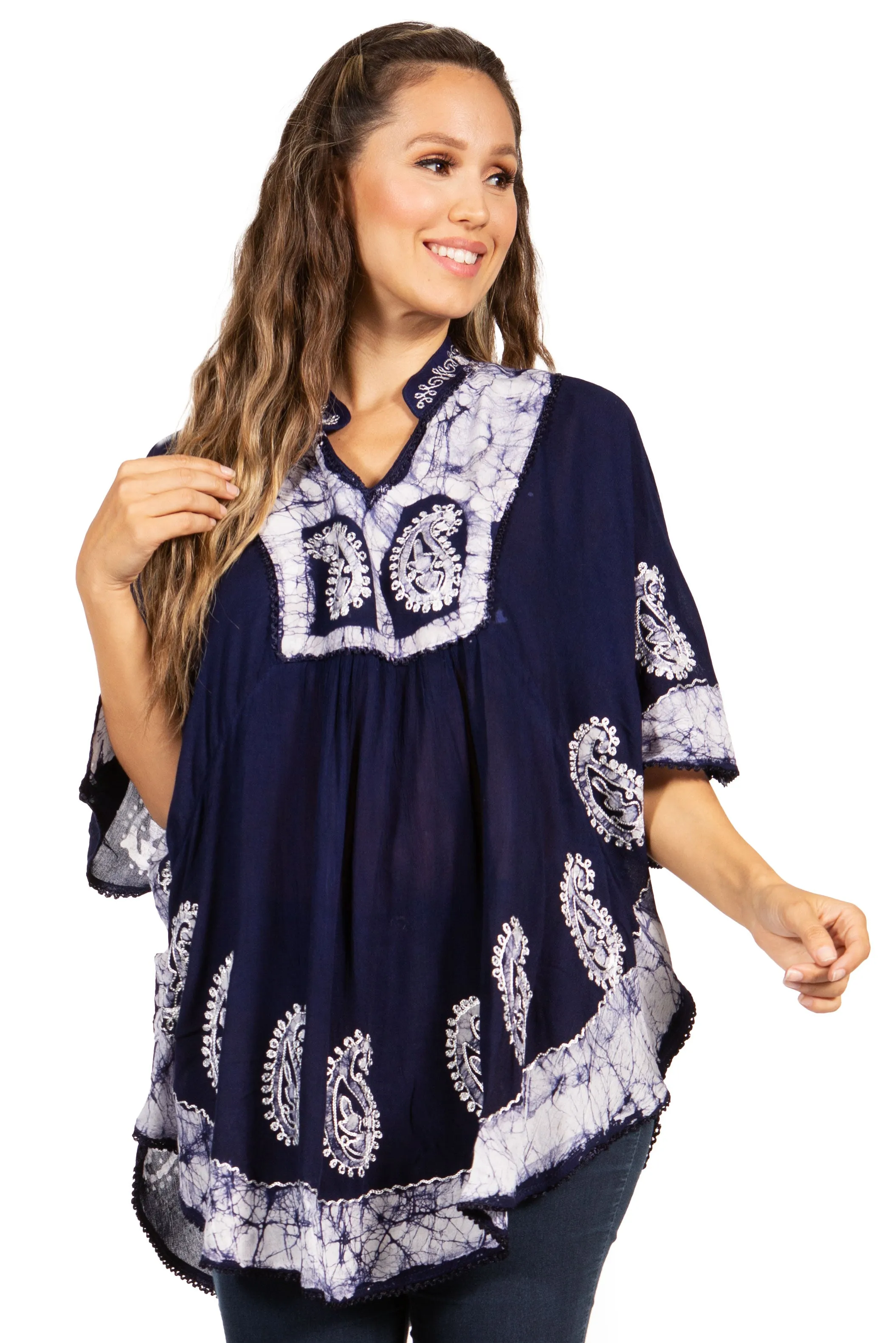 Sakkas  Amori V-Neck Embroidery Poncho Top / Cover Up