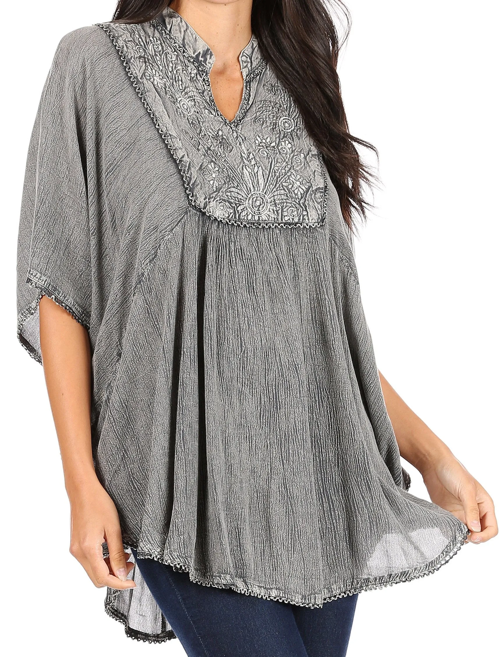 Sakkas  Amori V-Neck Embroidery Poncho Top / Cover Up