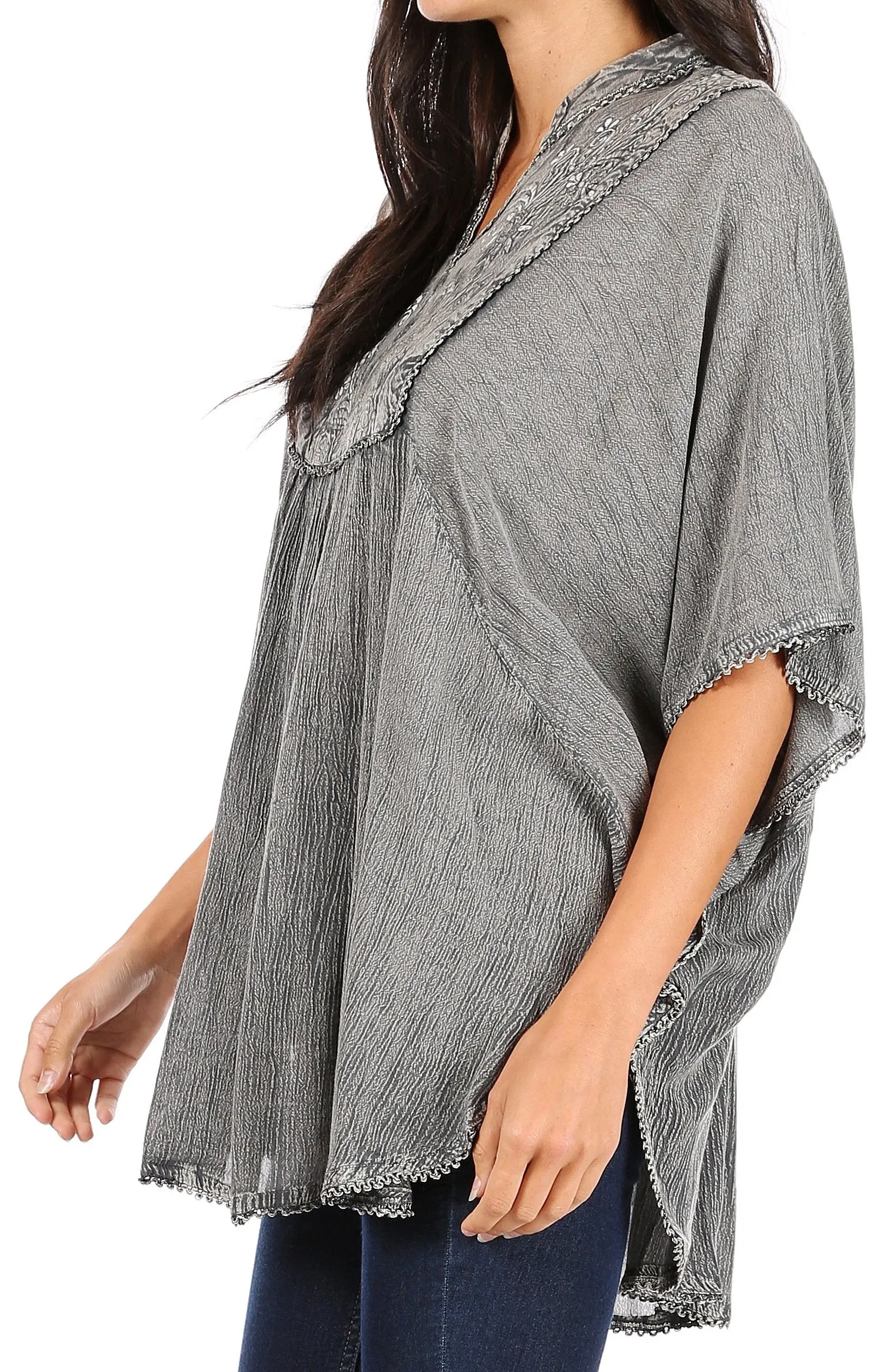 Sakkas  Amori V-Neck Embroidery Poncho Top / Cover Up