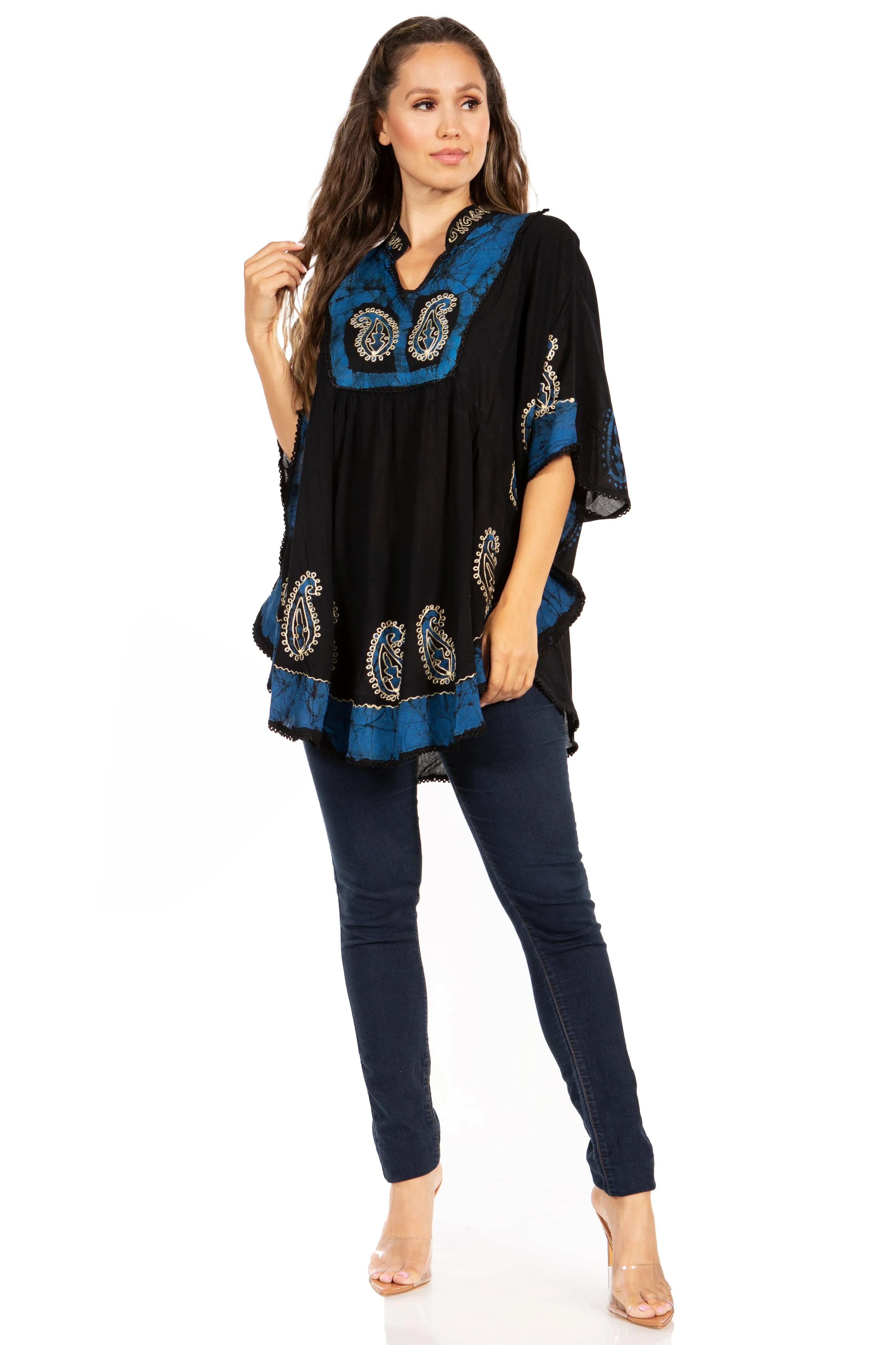 Sakkas  Amori V-Neck Embroidery Poncho Top / Cover Up