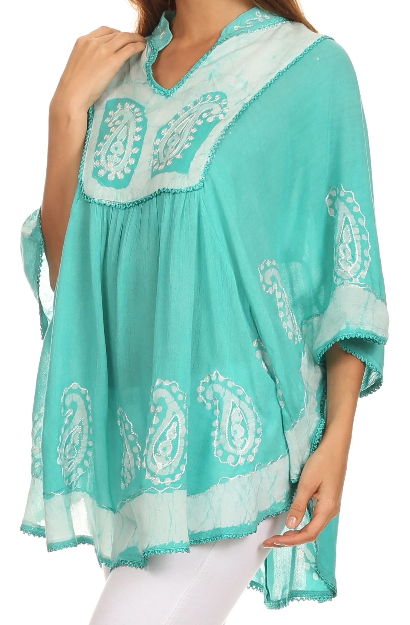 Sakkas  Amori V-Neck Embroidery Poncho Top / Cover Up