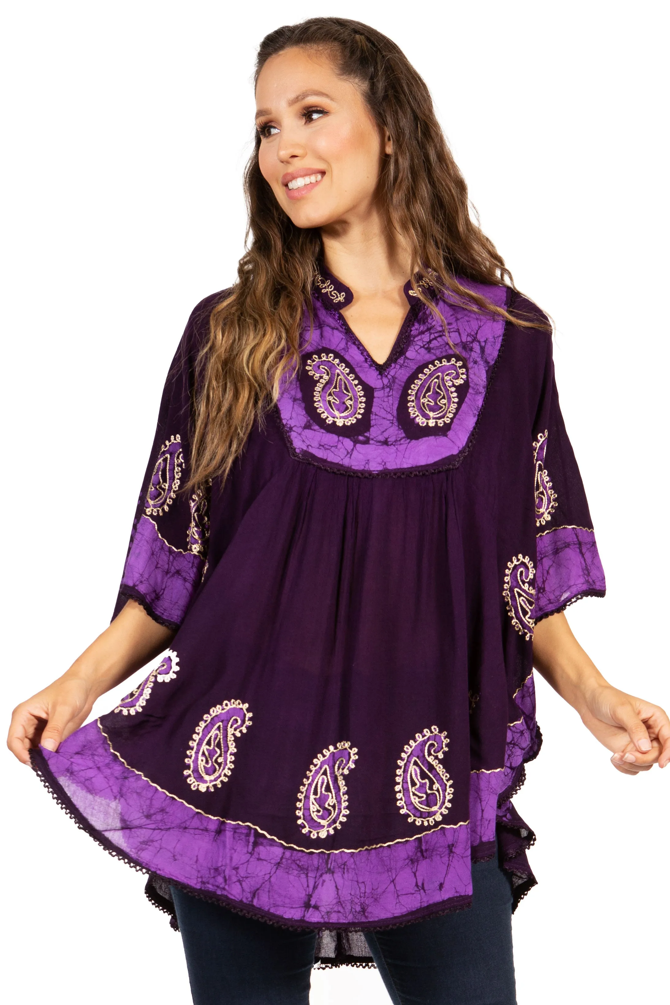 Sakkas  Amori V-Neck Embroidery Poncho Top / Cover Up