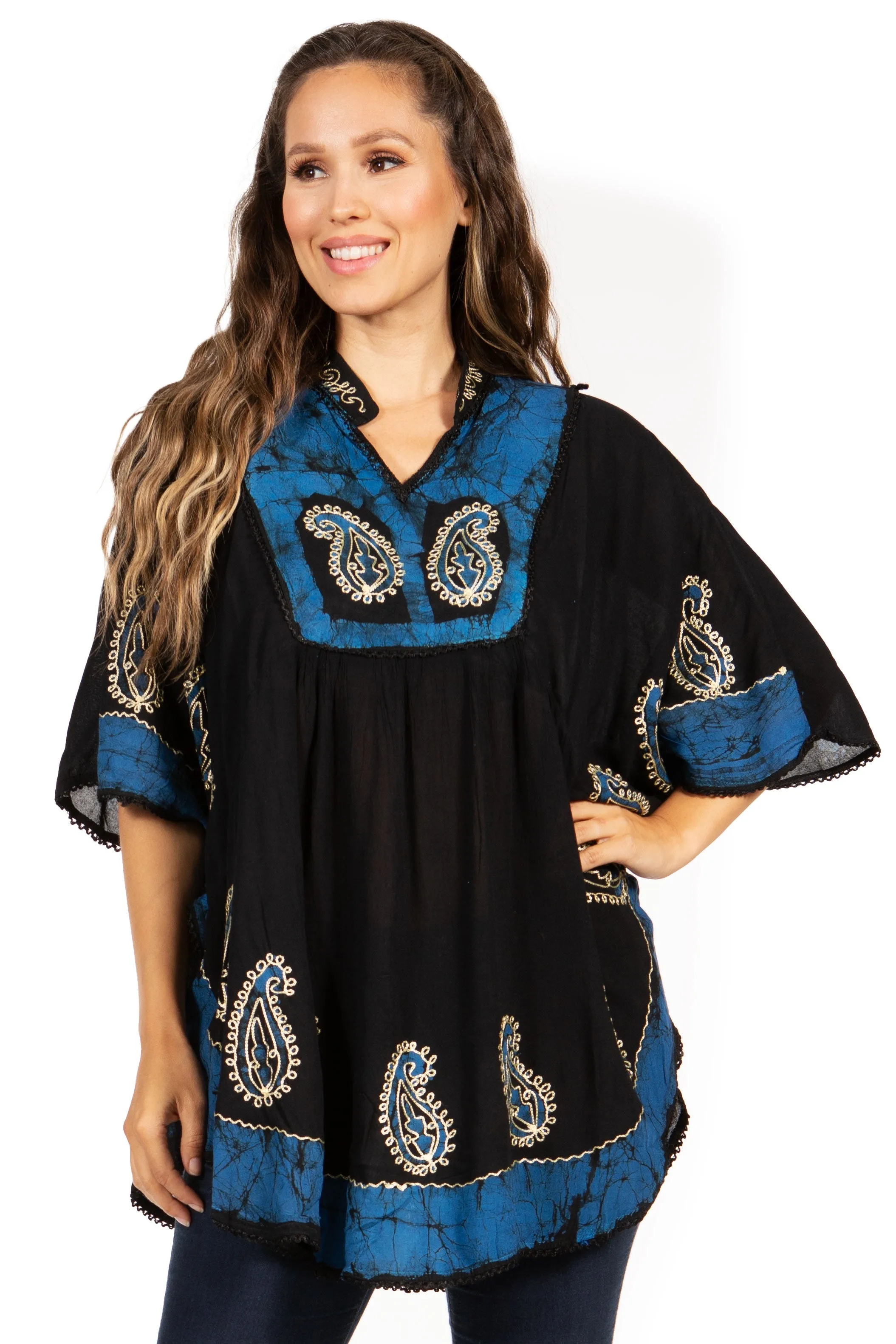 Sakkas  Amori V-Neck Embroidery Poncho Top / Cover Up