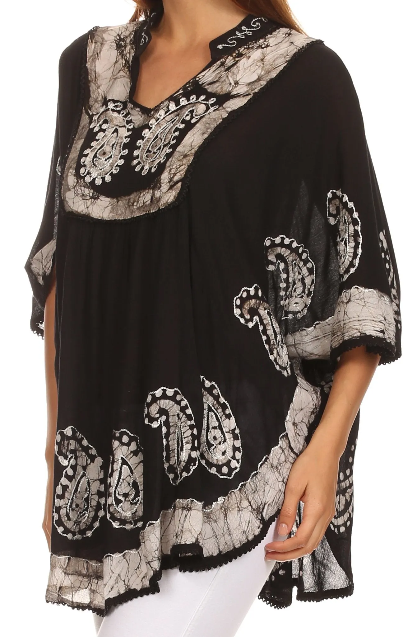 Sakkas  Amori V-Neck Embroidery Poncho Top / Cover Up