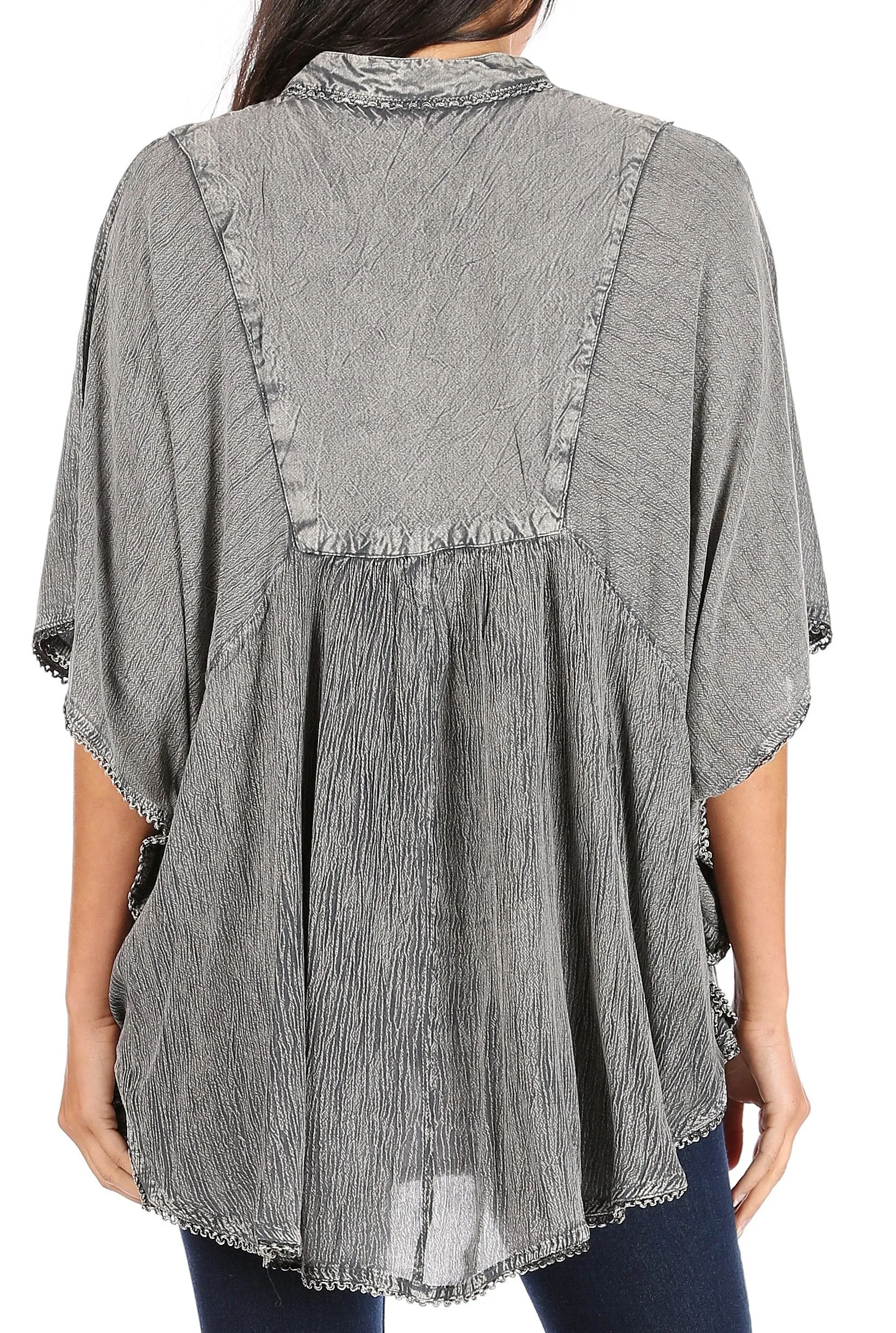 Sakkas  Amori V-Neck Embroidery Poncho Top / Cover Up