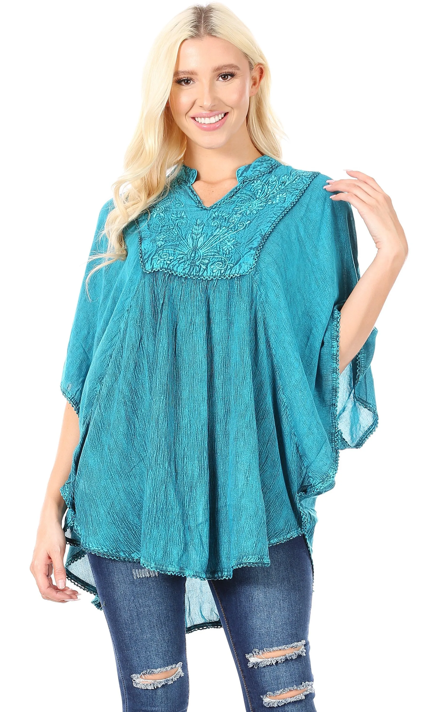 Sakkas  Amori V-Neck Embroidery Poncho Top / Cover Up