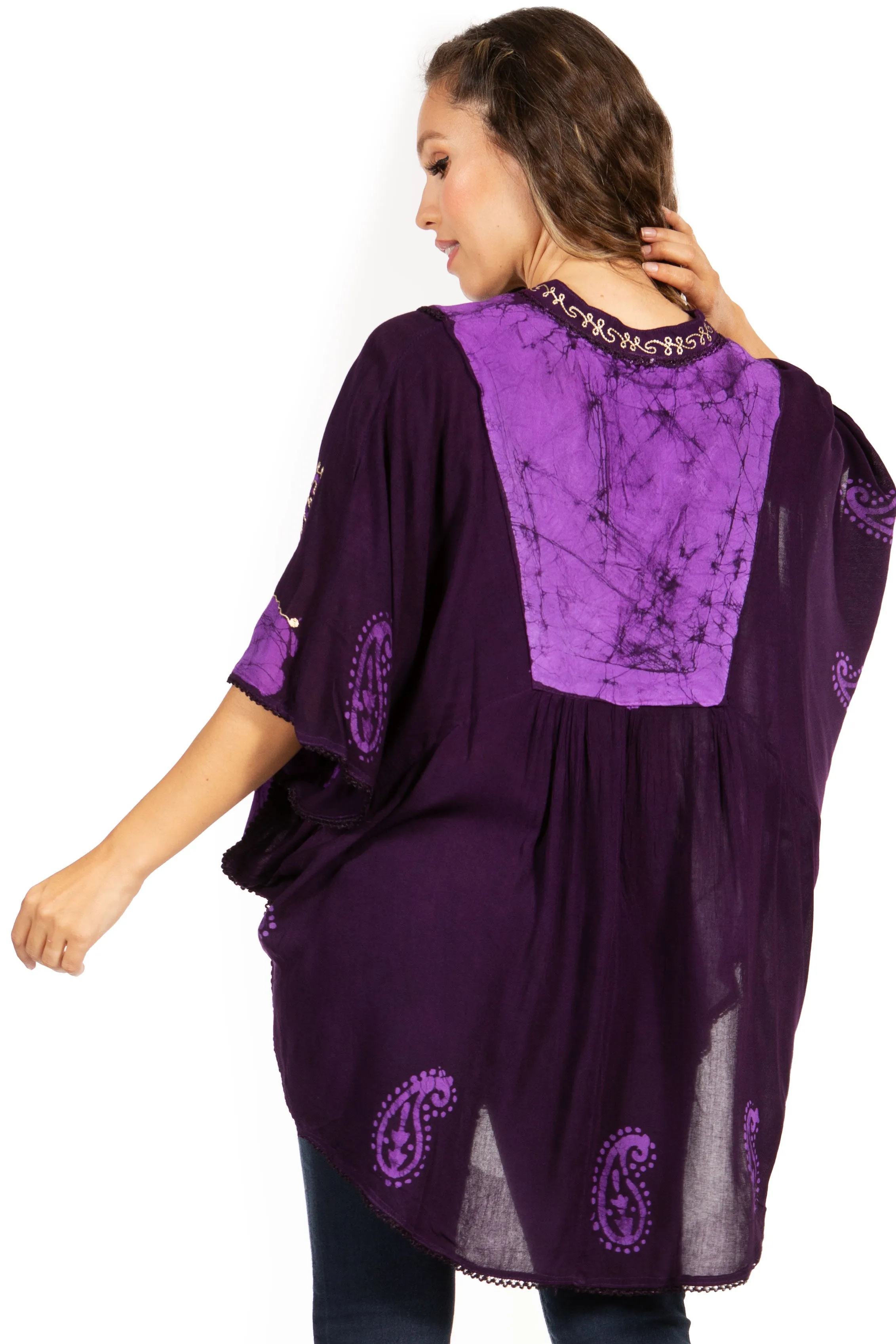 Sakkas  Amori V-Neck Embroidery Poncho Top / Cover Up