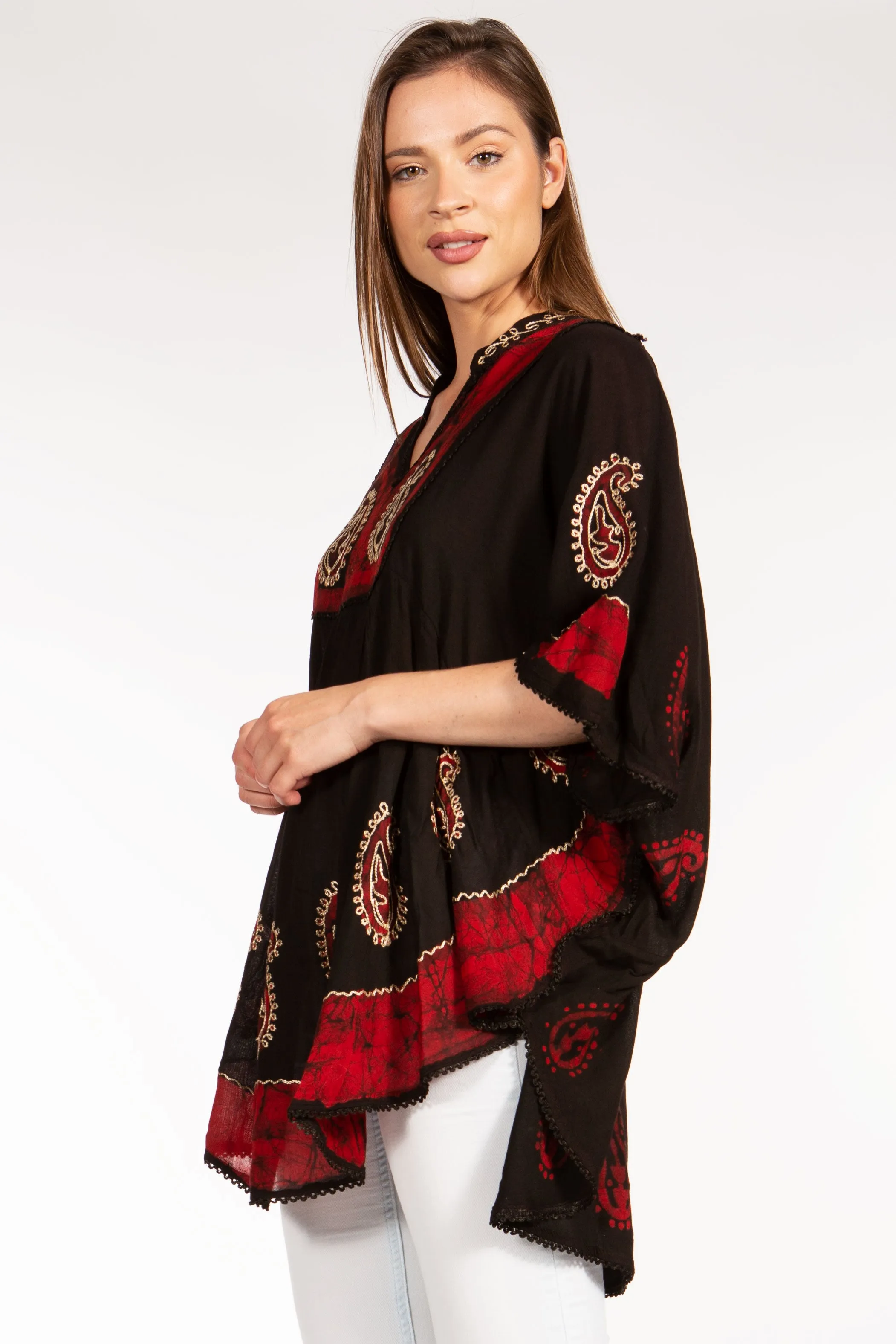 Sakkas  Amori V-Neck Embroidery Poncho Top / Cover Up