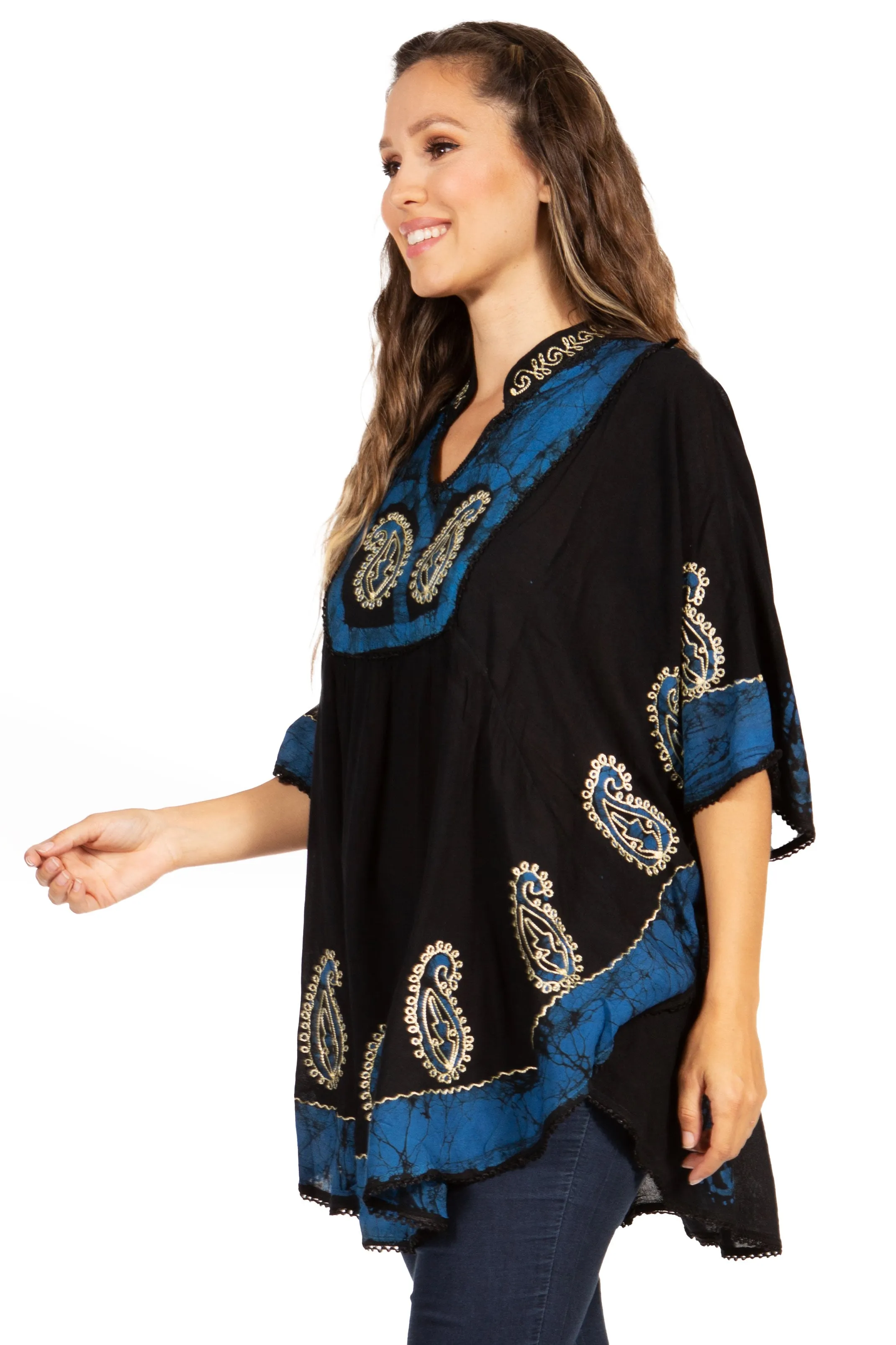 Sakkas  Amori V-Neck Embroidery Poncho Top / Cover Up