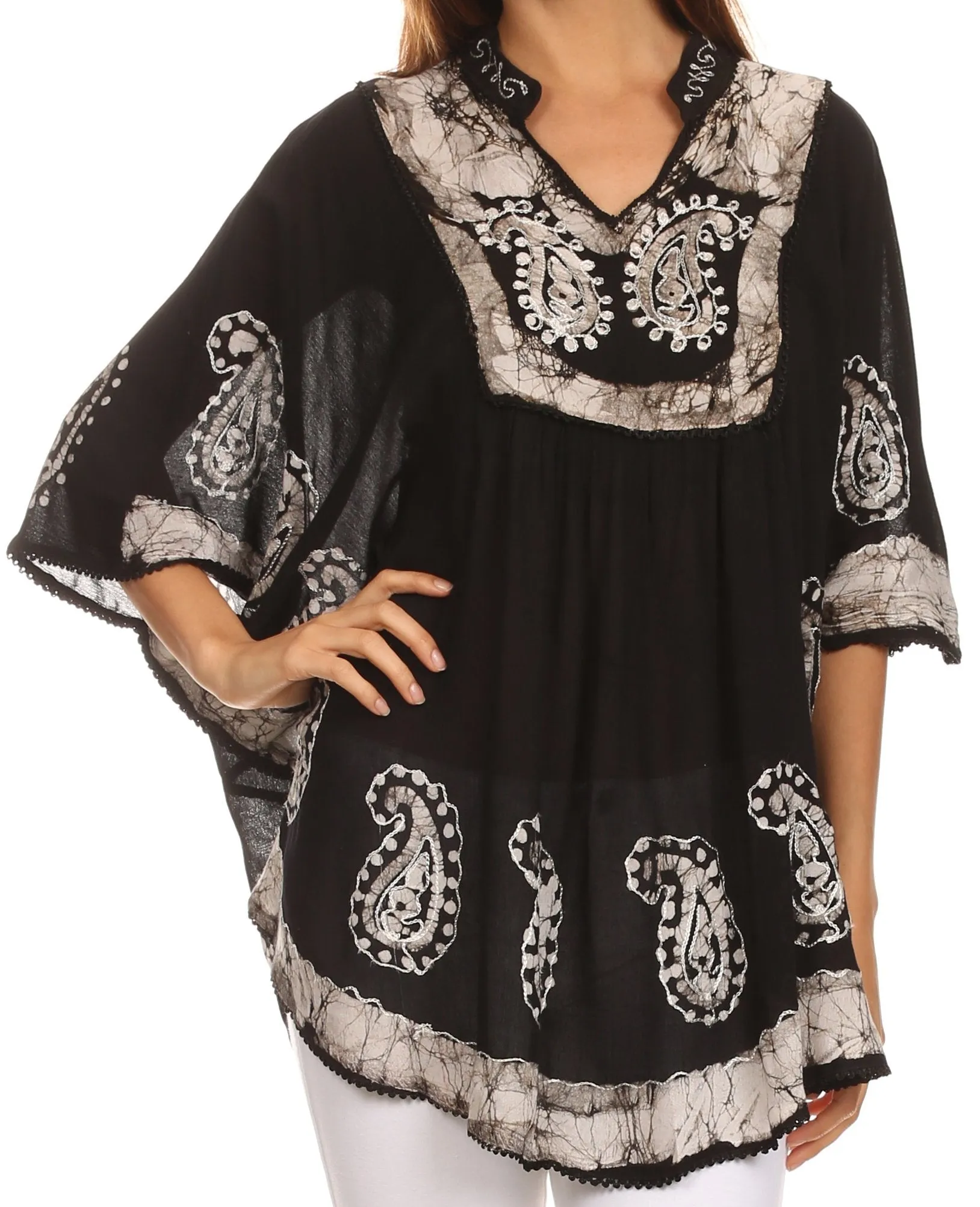 Sakkas  Amori V-Neck Embroidery Poncho Top / Cover Up