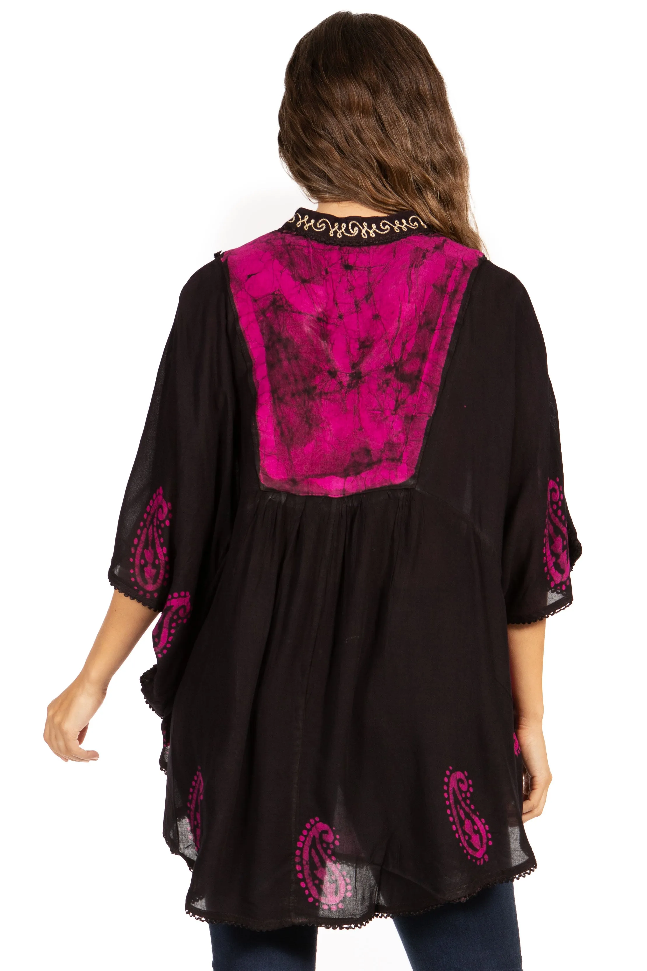 Sakkas  Amori V-Neck Embroidery Poncho Top / Cover Up