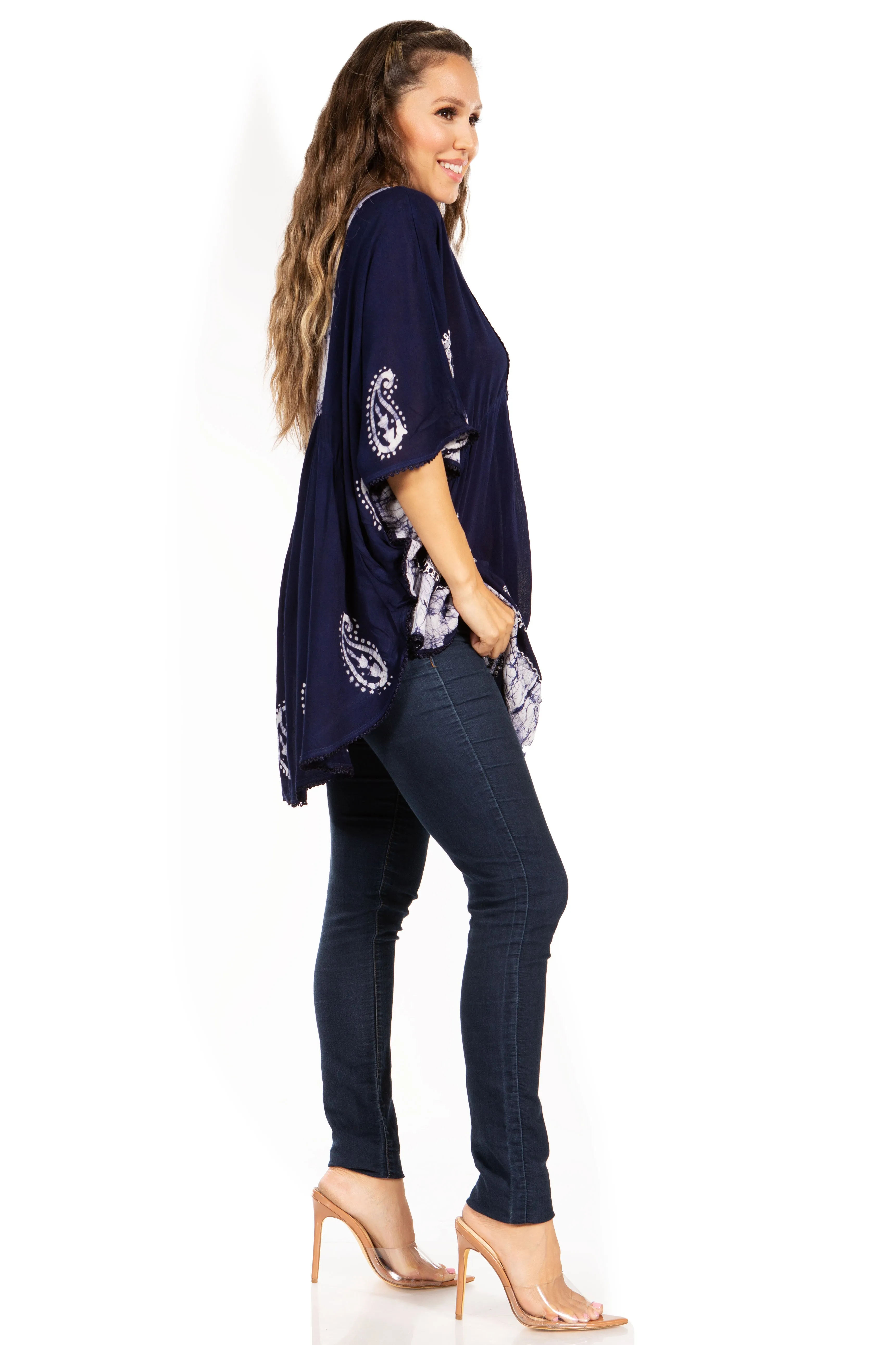 Sakkas  Amori V-Neck Embroidery Poncho Top / Cover Up