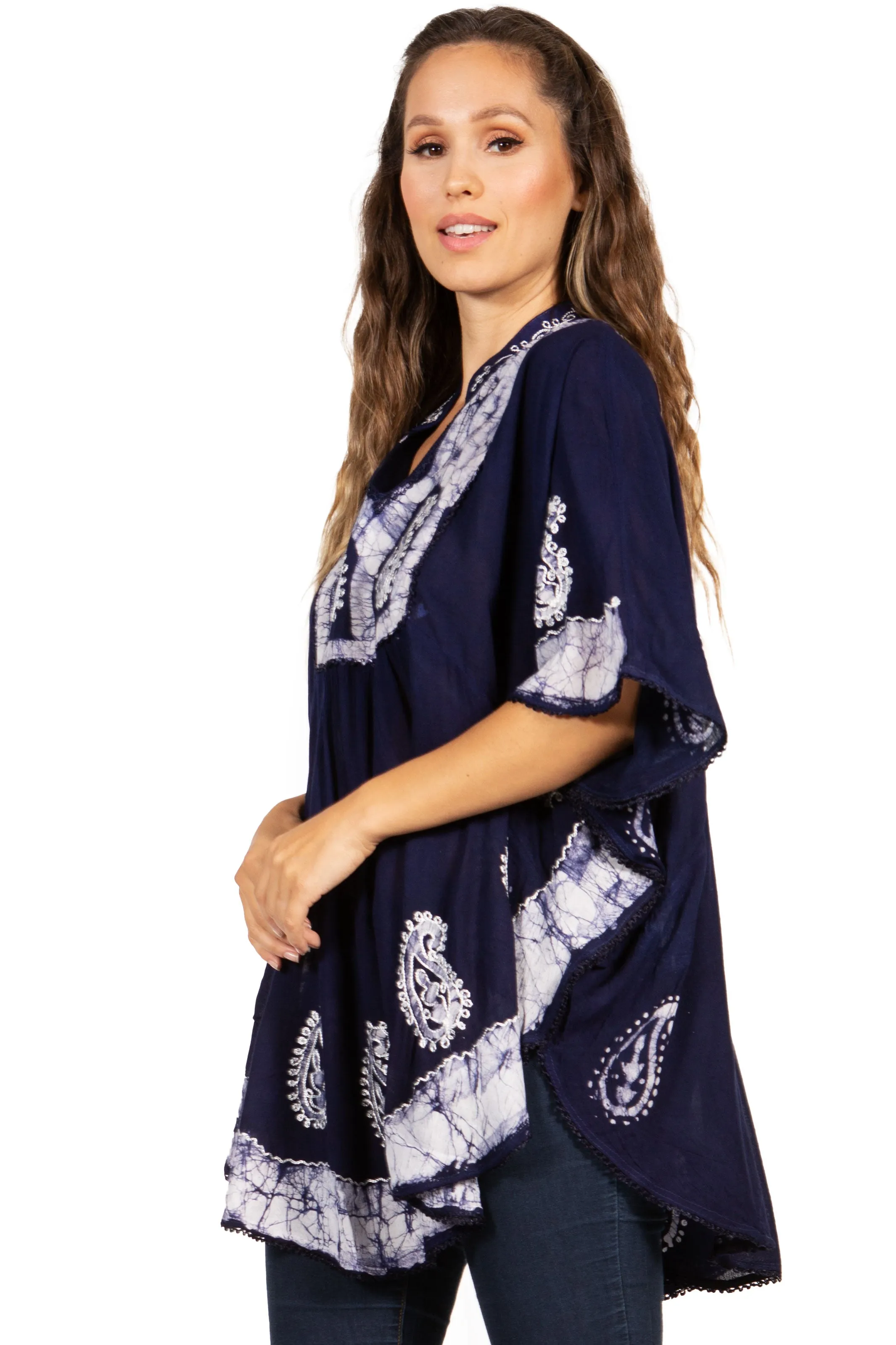 Sakkas  Amori V-Neck Embroidery Poncho Top / Cover Up