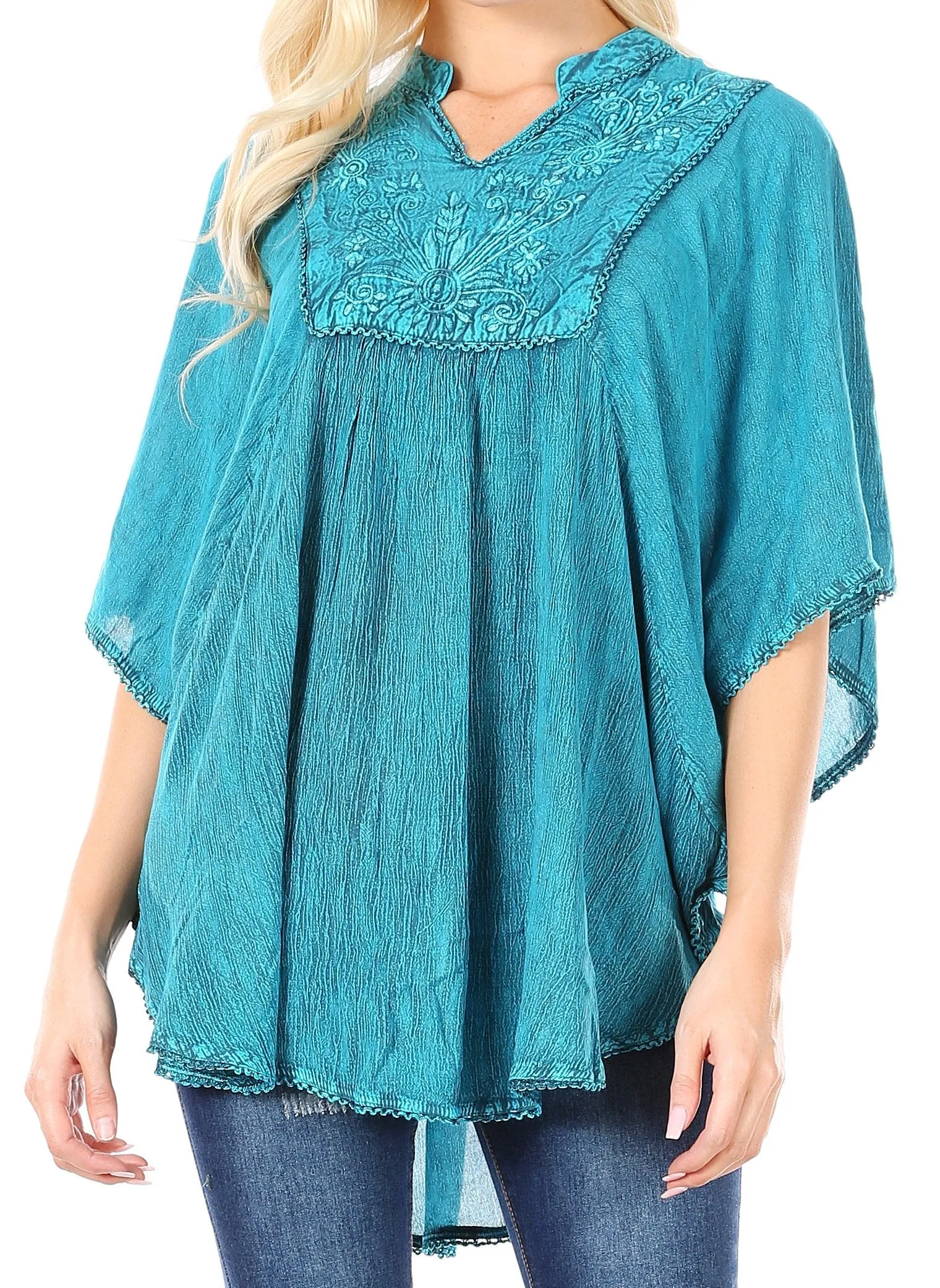 Sakkas  Amori V-Neck Embroidery Poncho Top / Cover Up