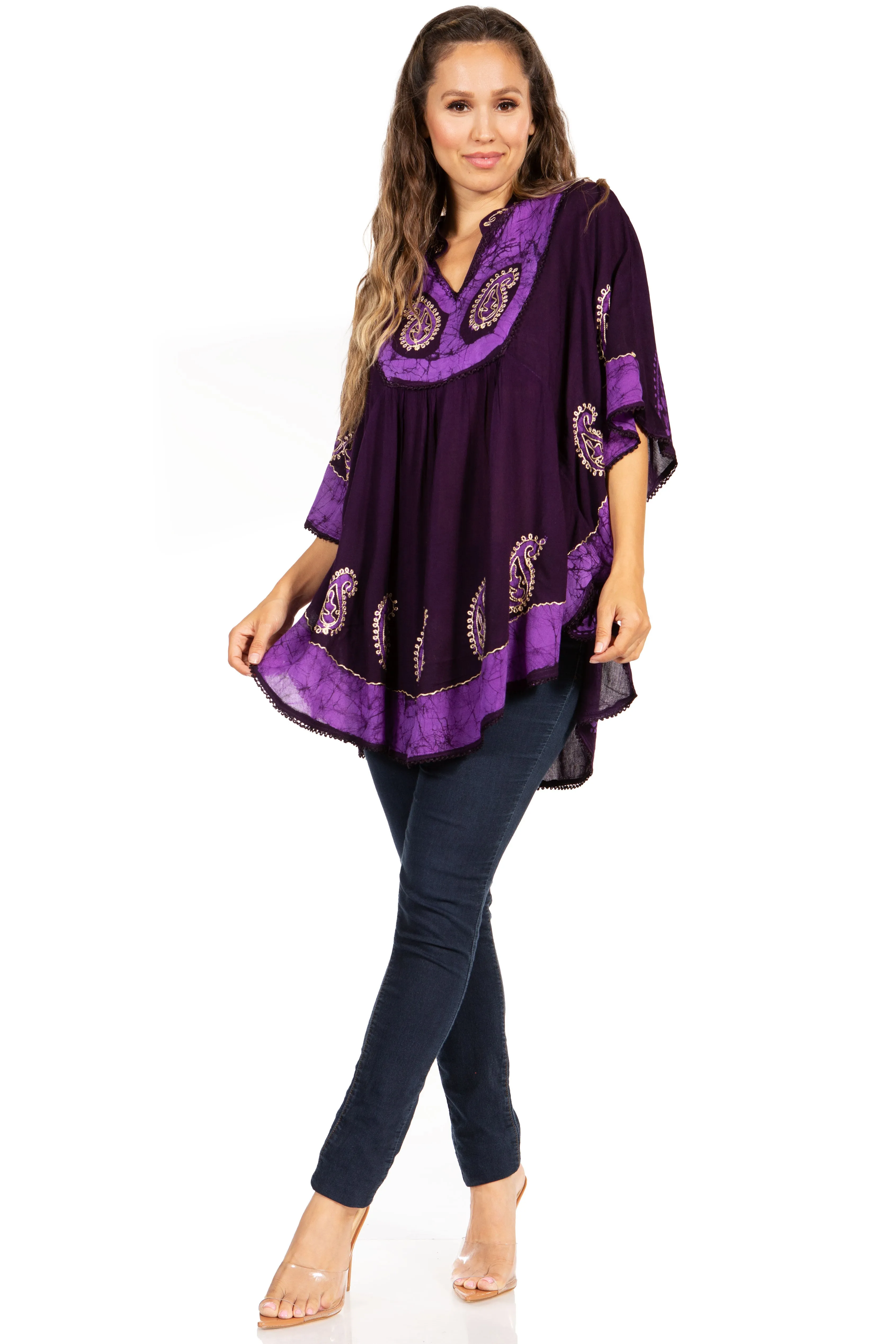 Sakkas  Amori V-Neck Embroidery Poncho Top / Cover Up