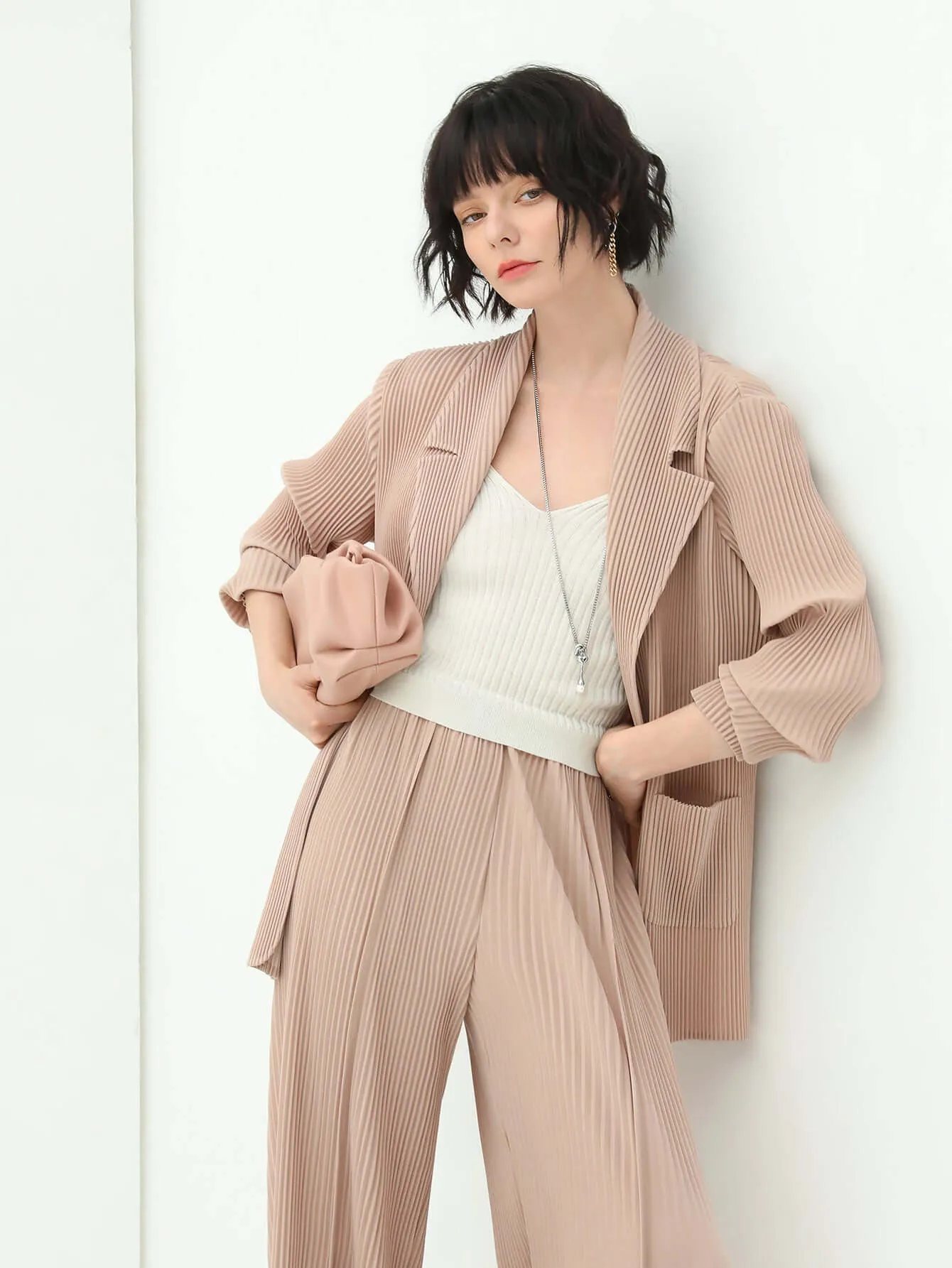 Salmon Pink Pleated Blazer