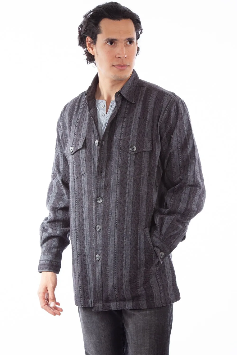 Scully Mens Dobby Stripe Shirt Charcoal 100% Cotton Cotton Jacket