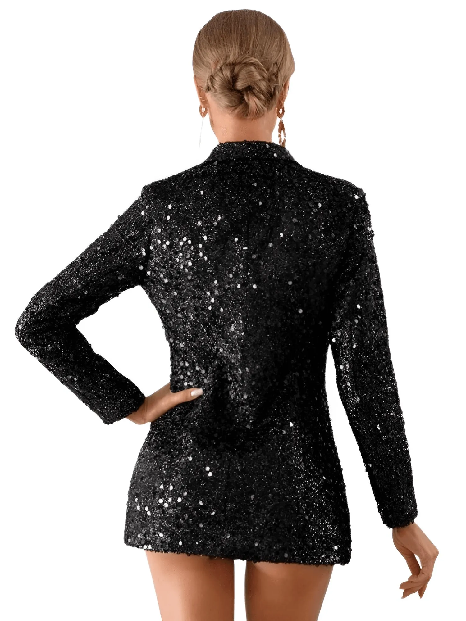 Sequin Double Breasted Blazer Dress Black